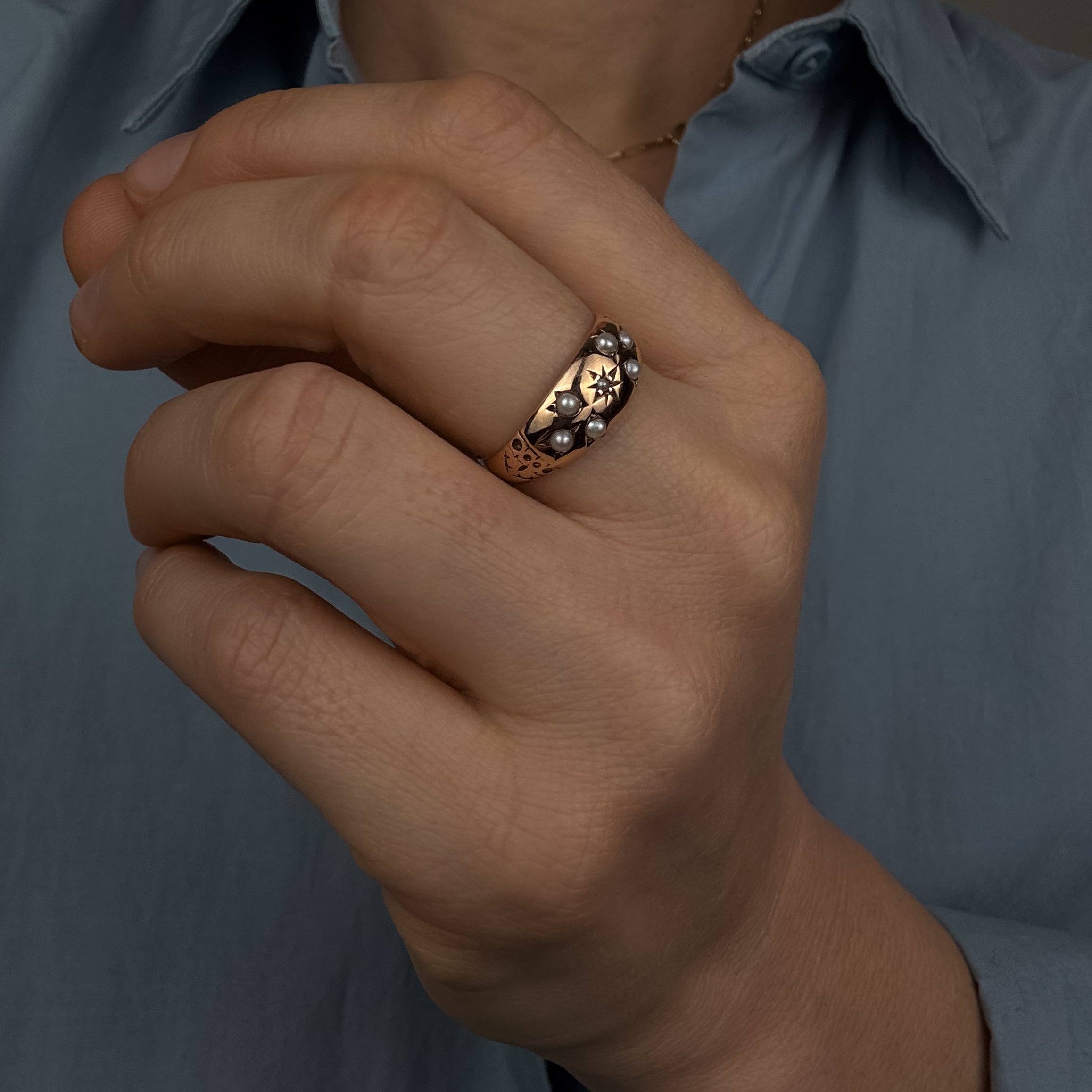Antique Floral Seed Pearl Ring