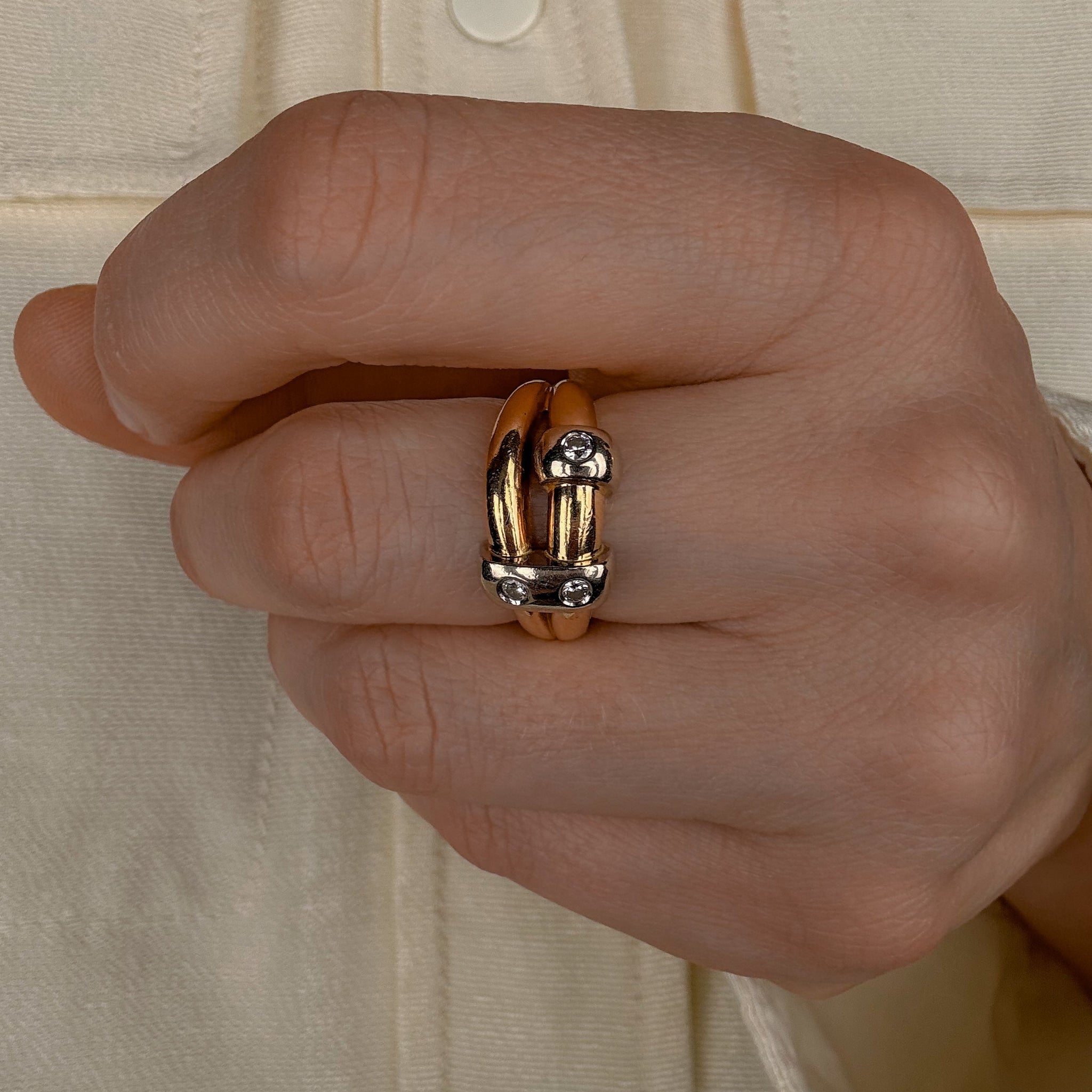 Chunky Diamond Bypass Gold Ring