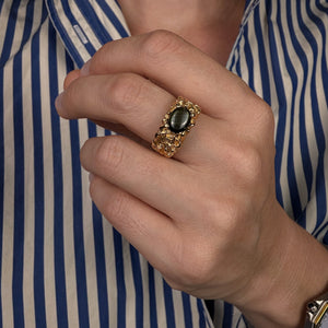 Gold Nugget Black Star Sapphire Ring