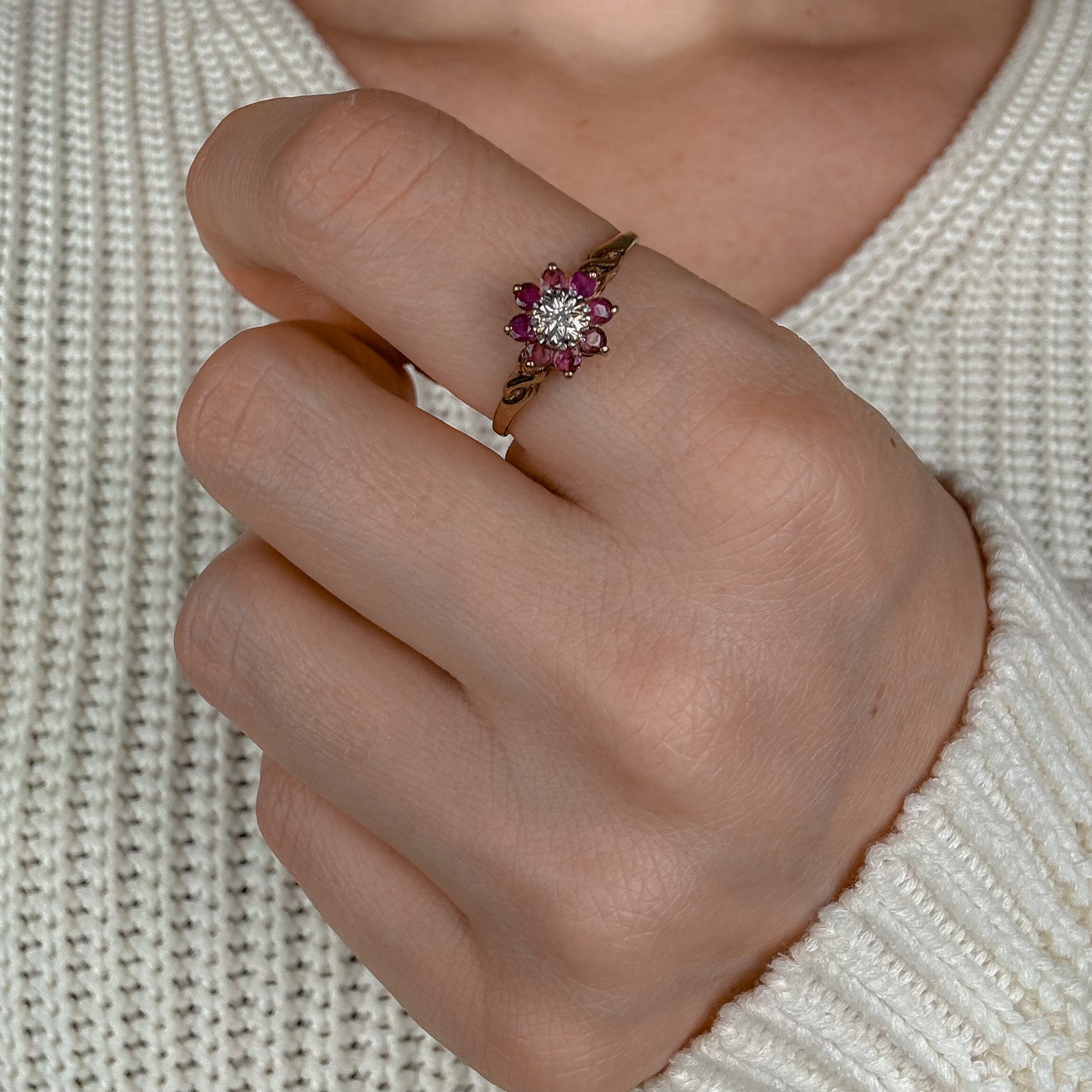 Ruby and Diamond Flower Ring