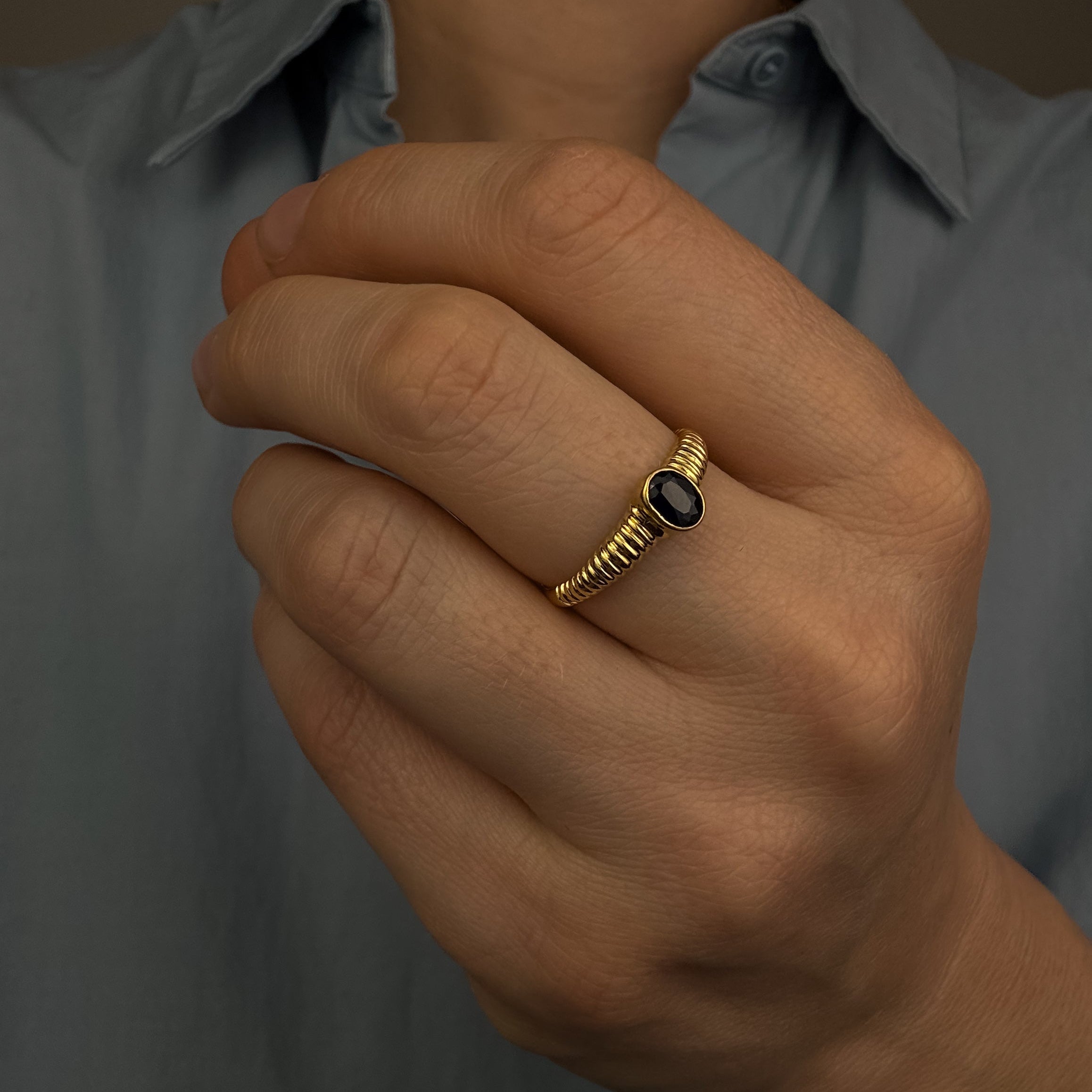 Ribbed Sapphire Ring