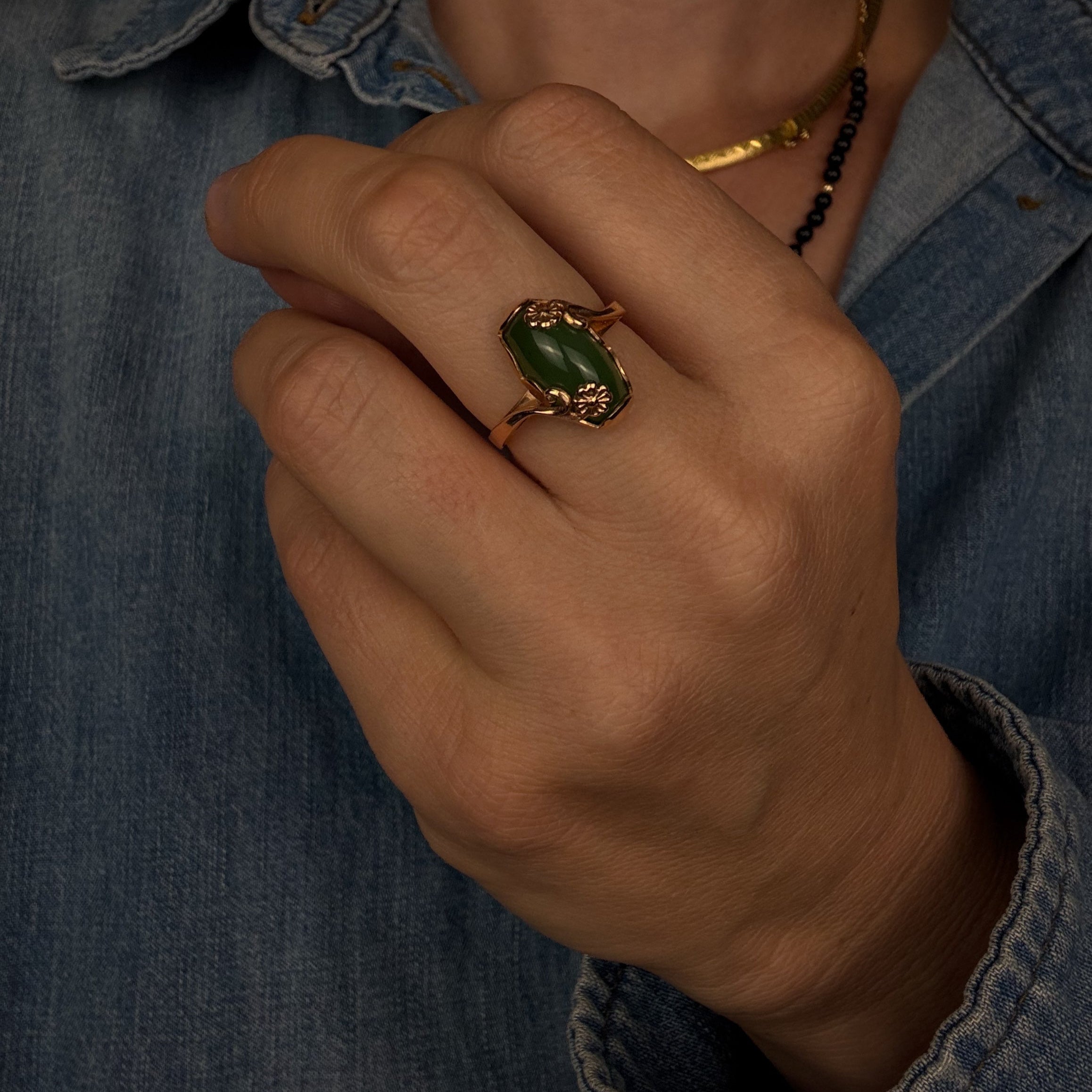 Jade Ring with Flower Detail