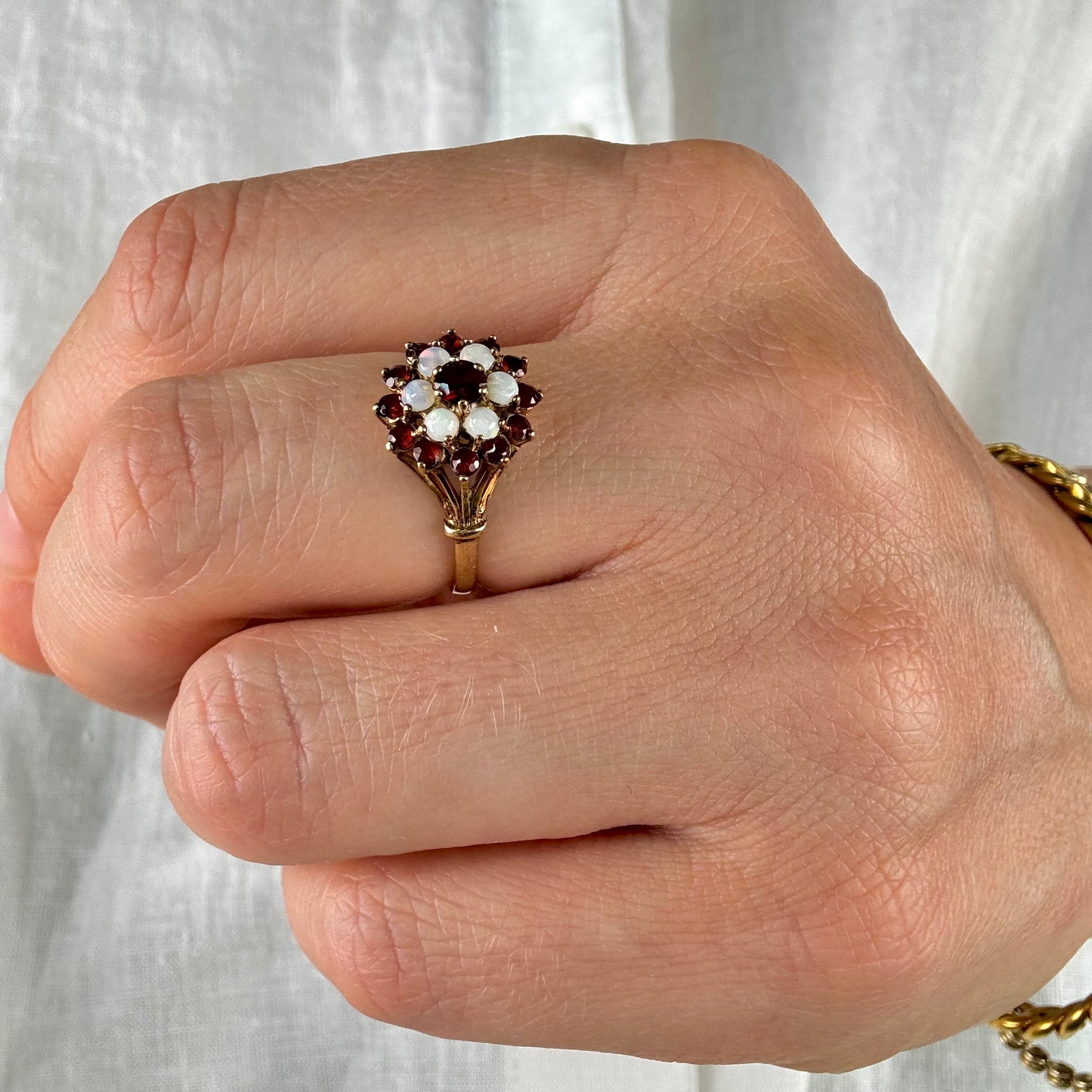 Antique Garnet and Opal Flower Ring