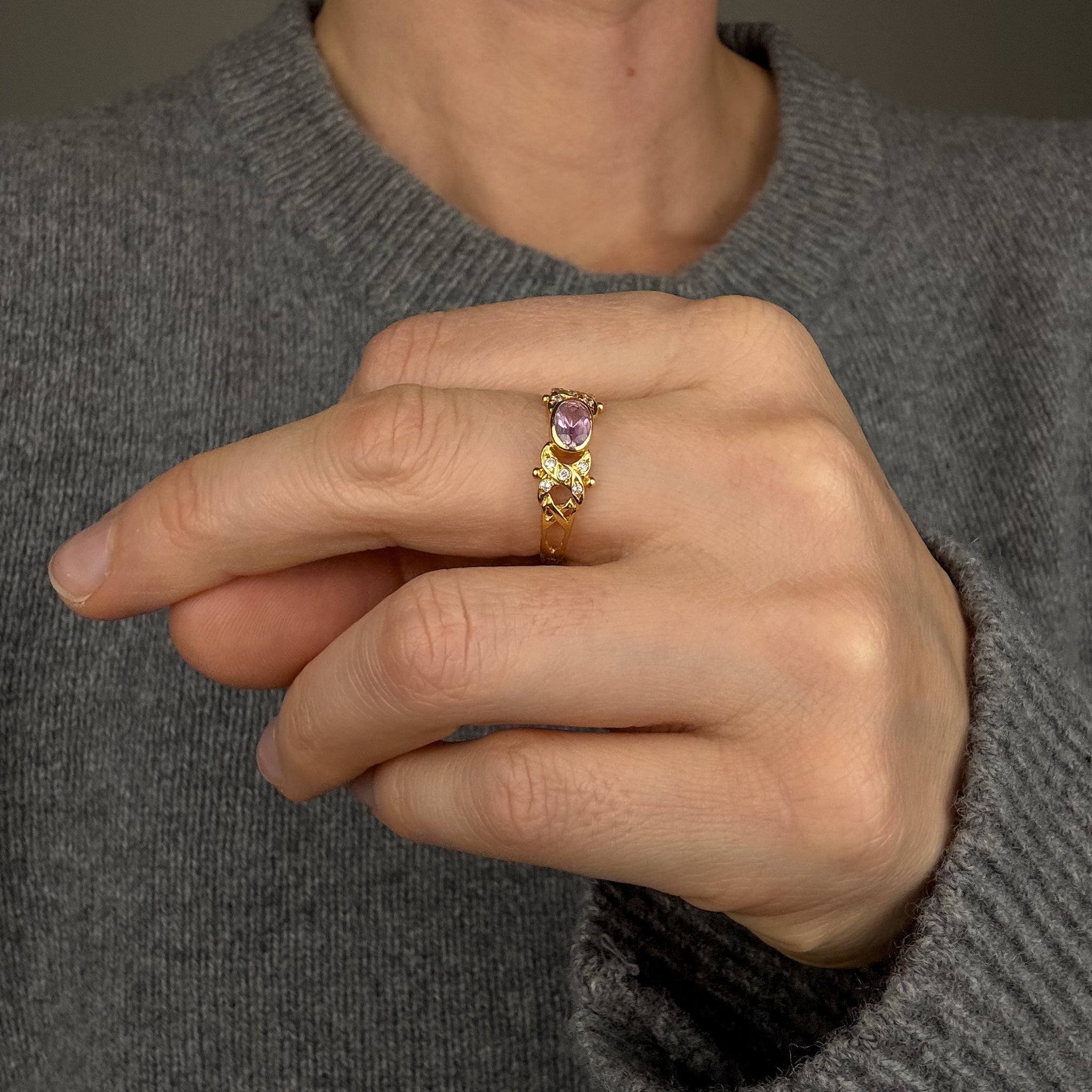 Kunzite and Diamond Ring
