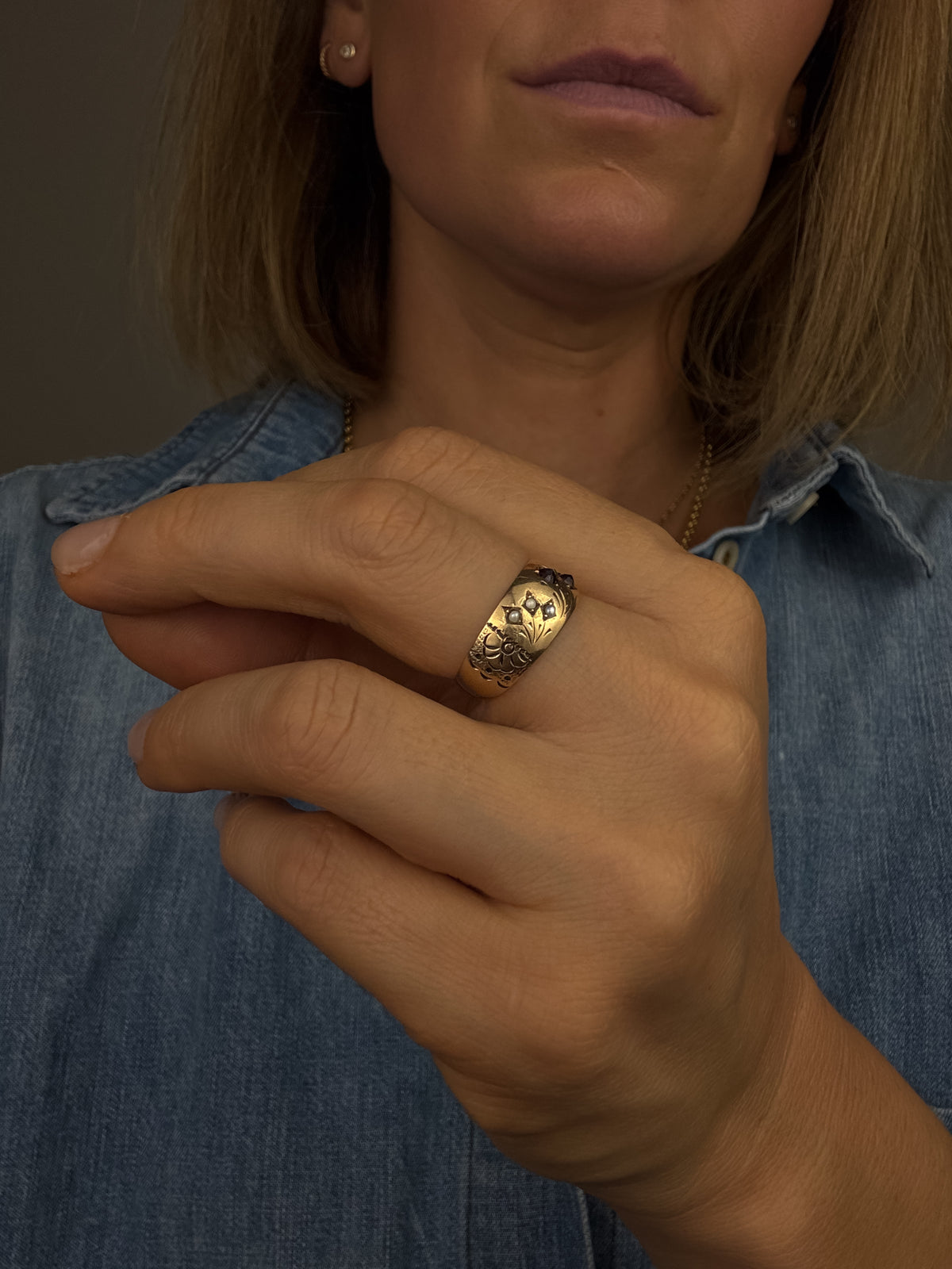 Antique Garnet and Seed Pearl Ring