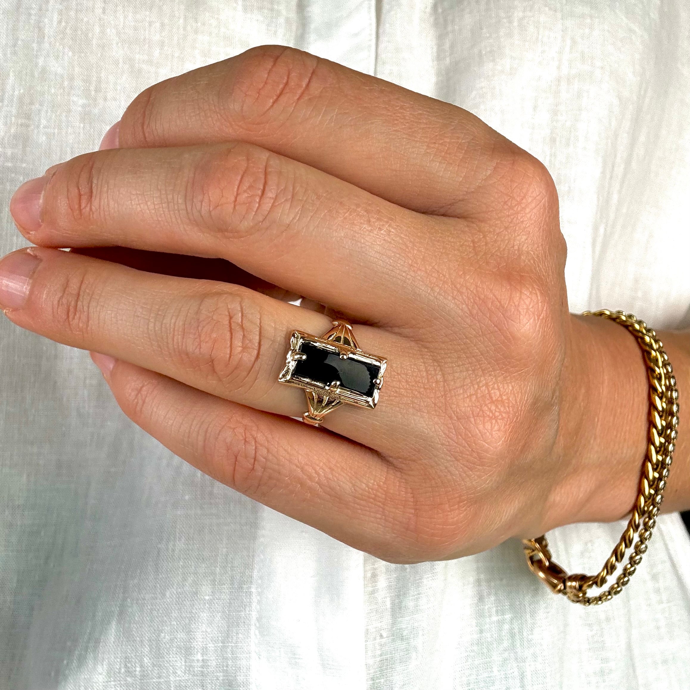 vintage Black Onyx Romantic Ring
