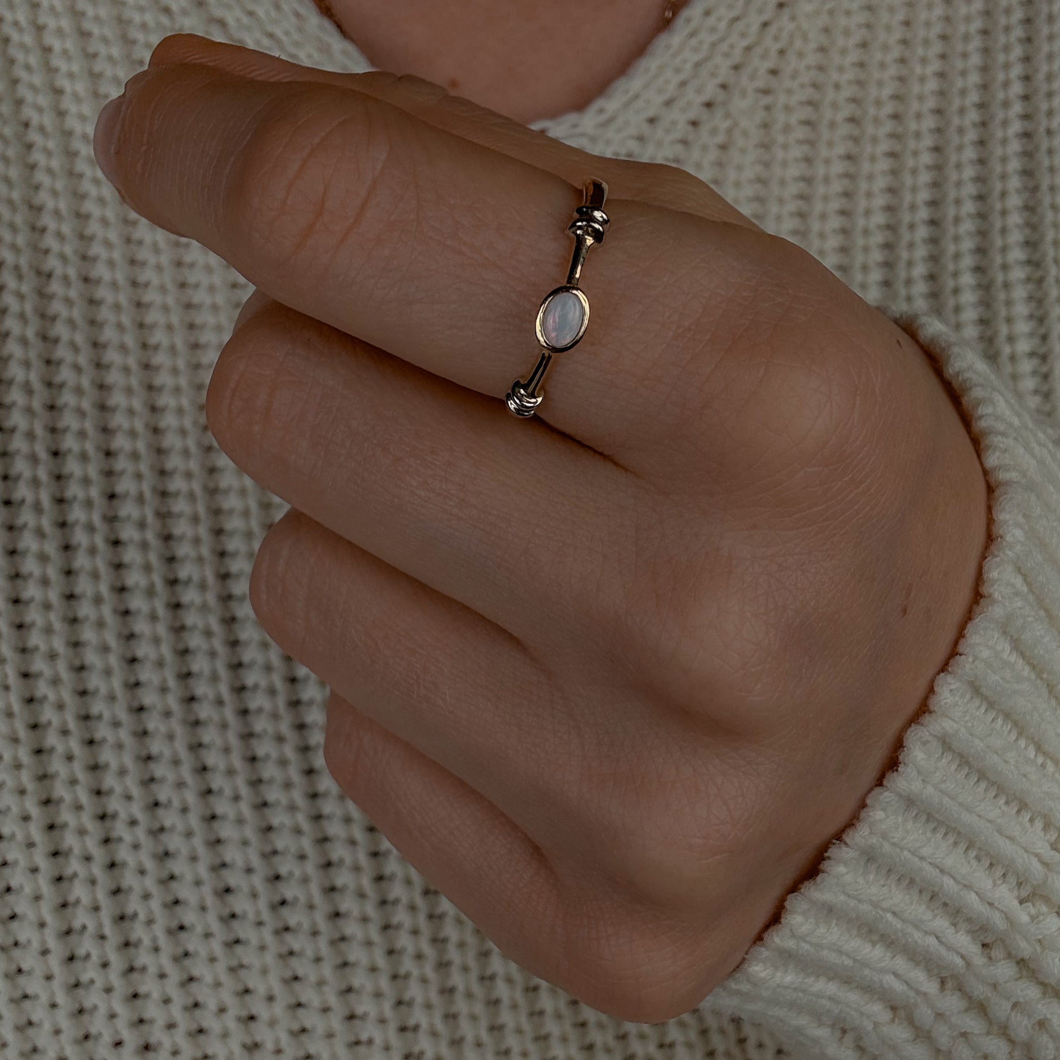 Bezel Set Opal Two Tone Gold Band