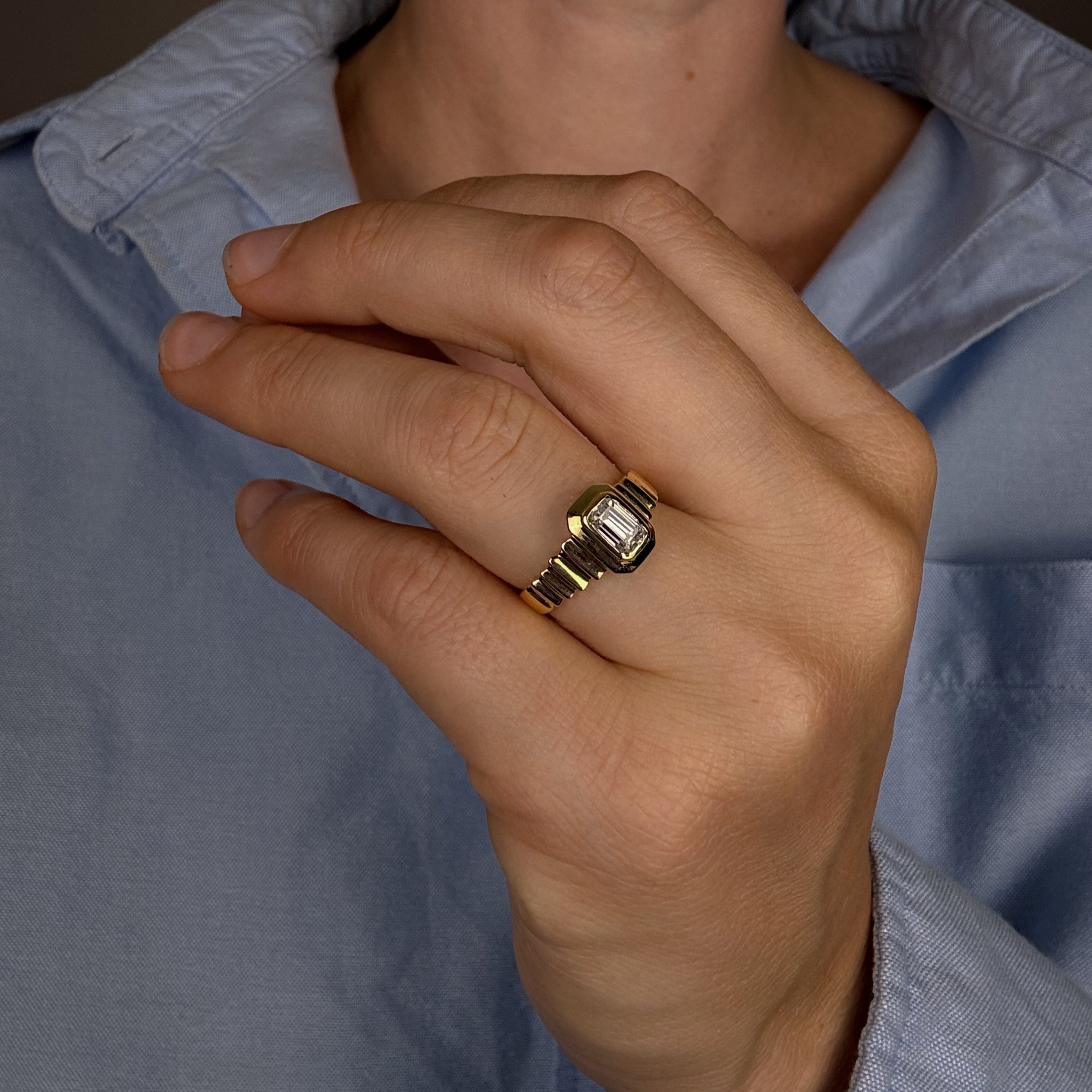 Brushed Staircase Bezel Ring