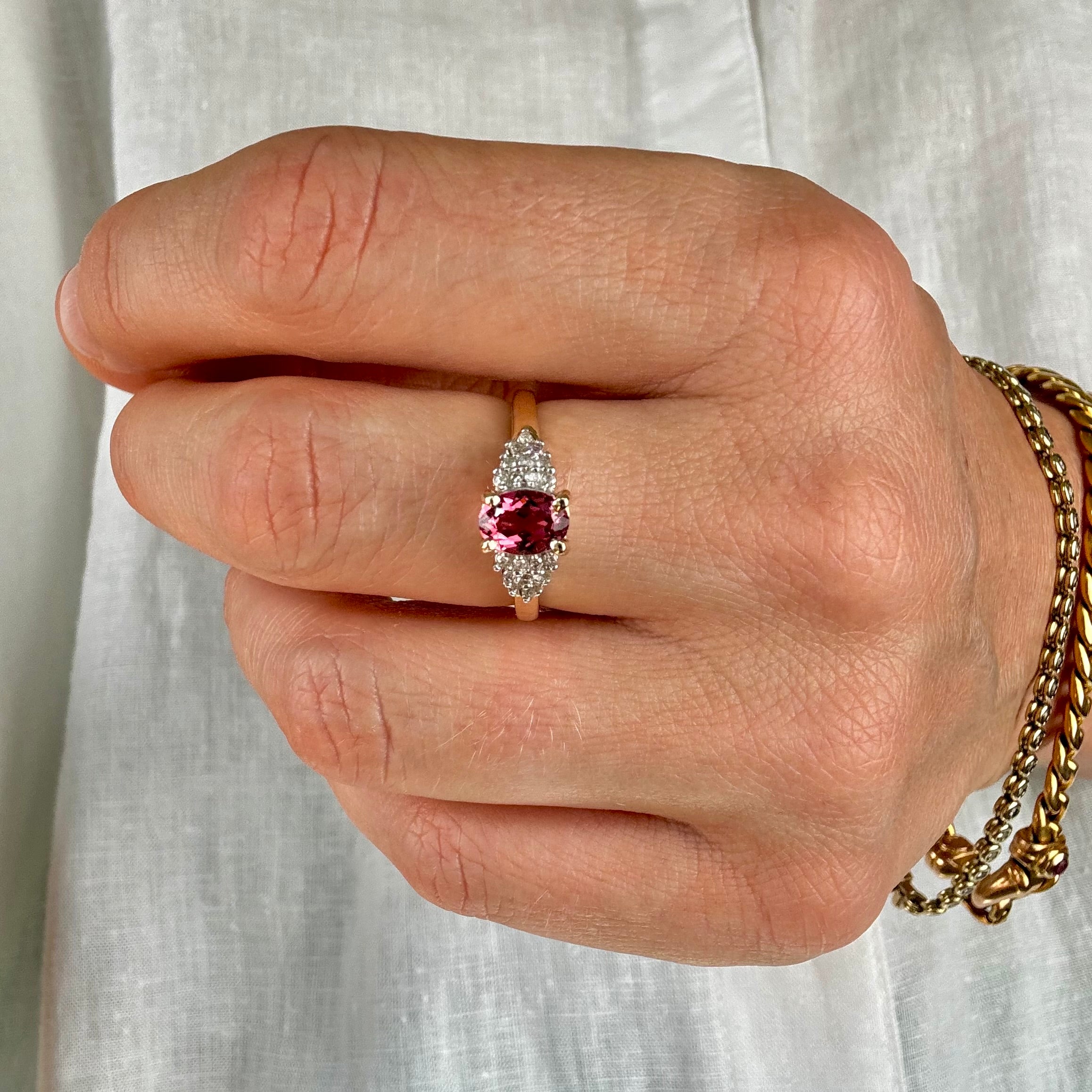 Pink Tourmaline Ring with Diamond Shoulders