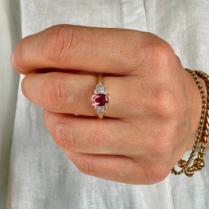 Pink Tourmaline Ring with Diamond Shoulders