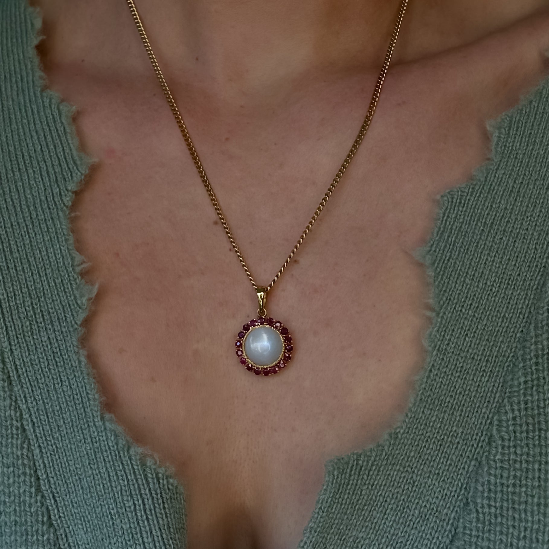 Moonstone Ruby Halo Pendant