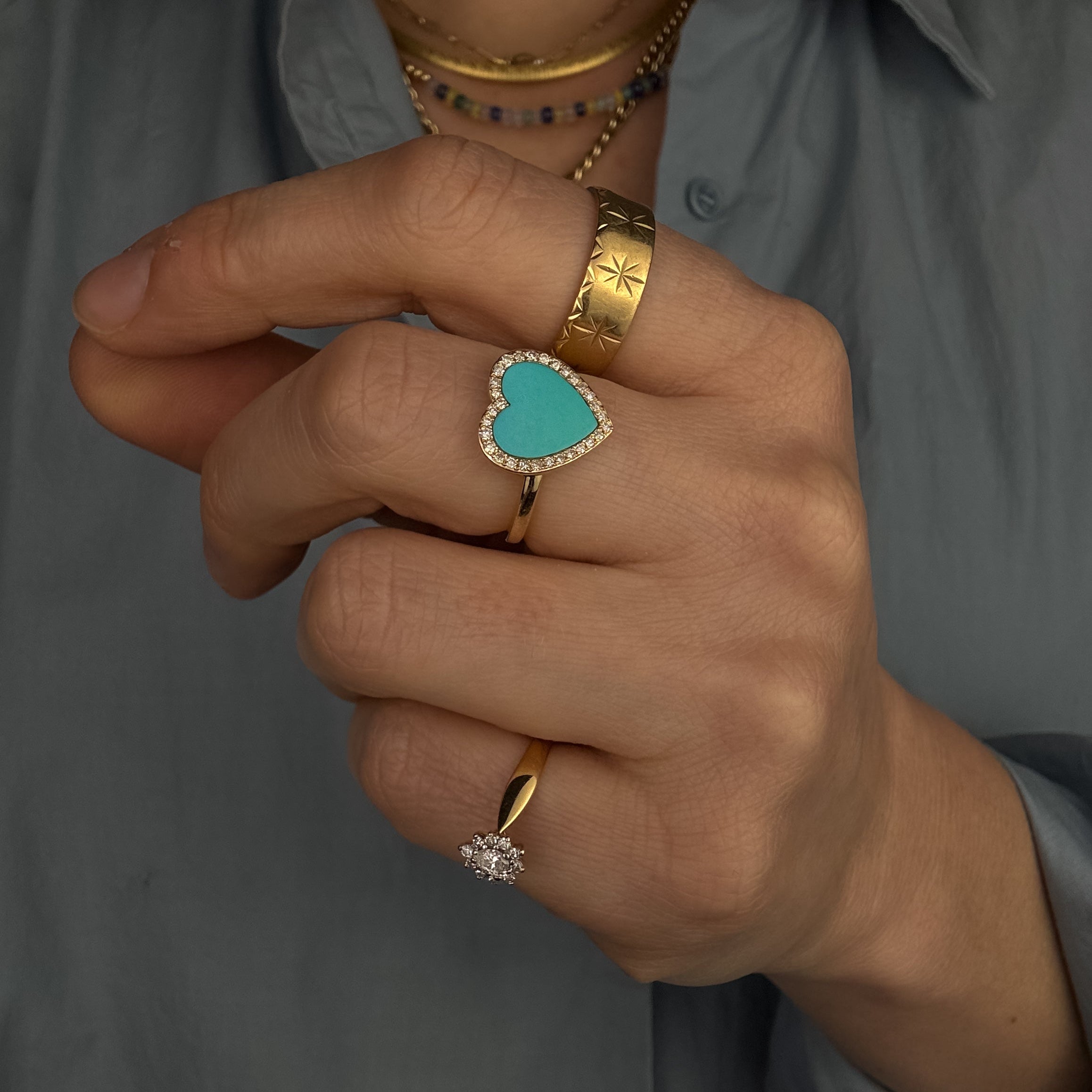 Turquoise Heart and Diamond Ring