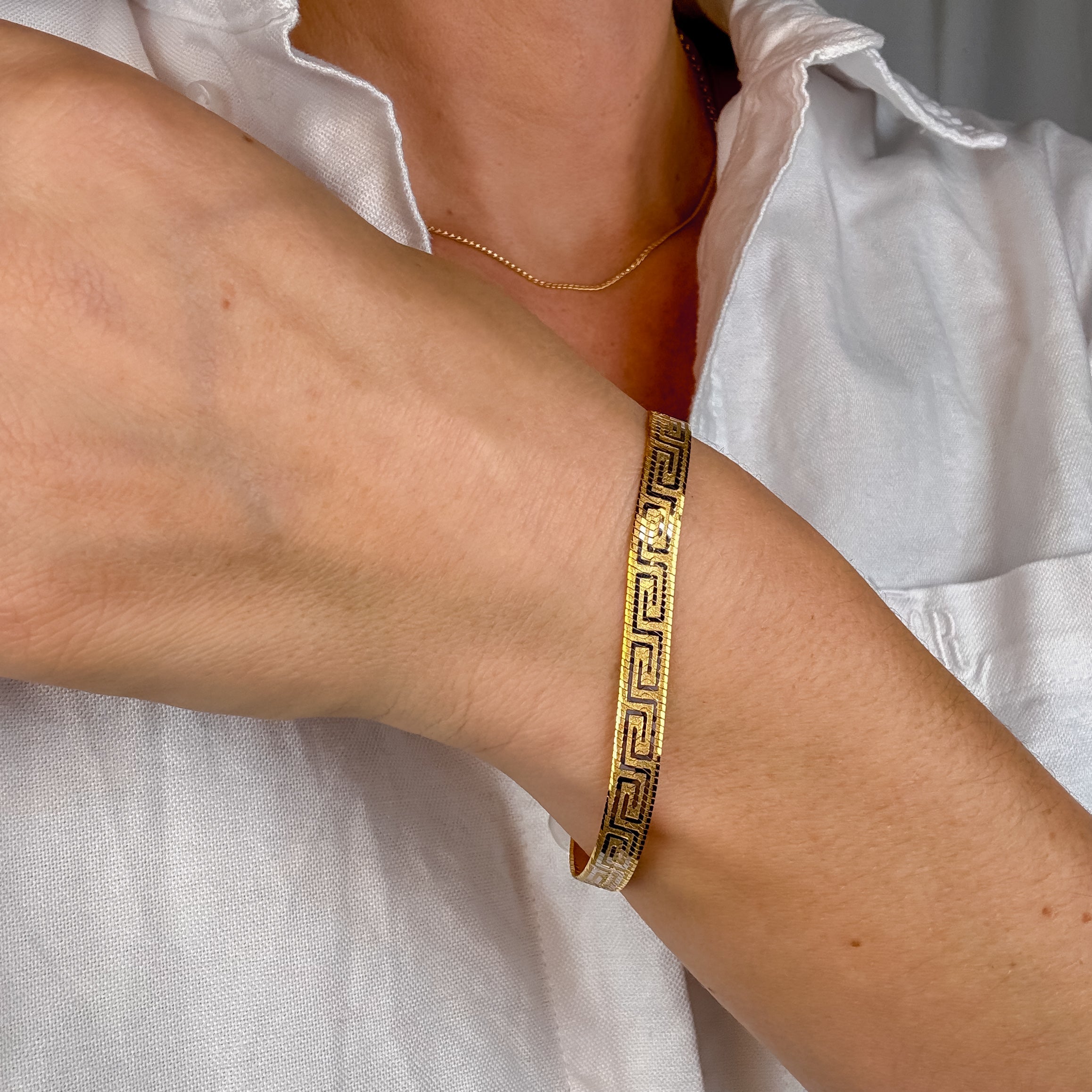 Greek Key Herringbone Chain Bracelet