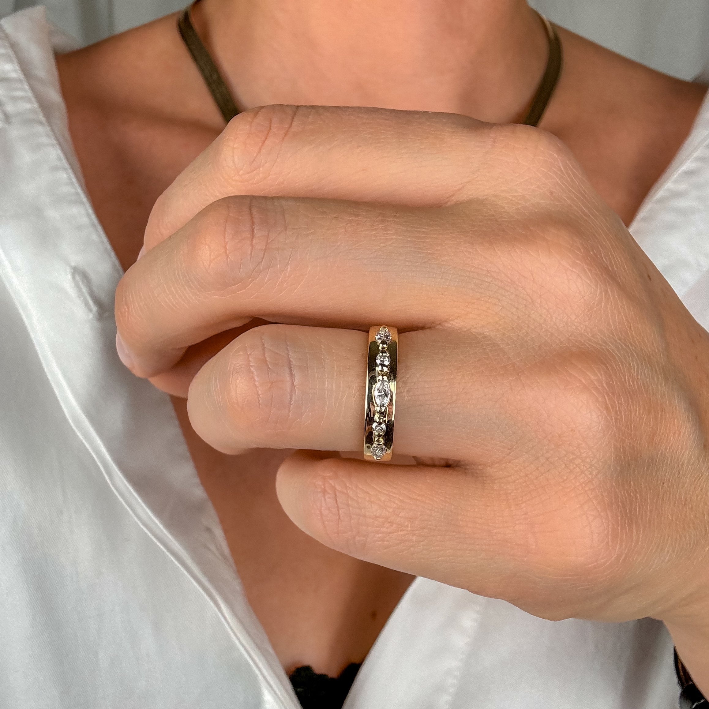 Gold Band with Mixed Diamonds
