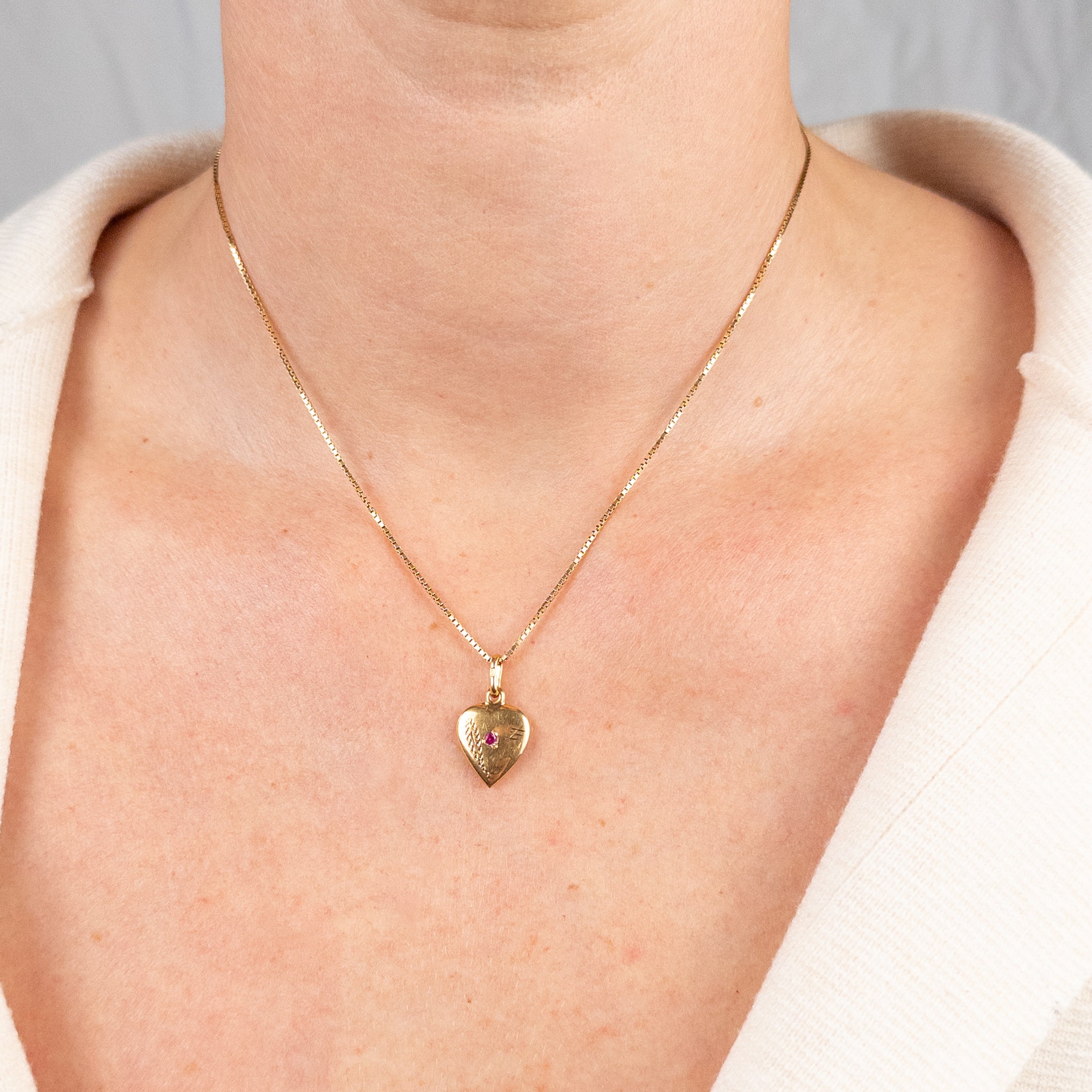 vintage 18k gold Heart Charm with Red Stone