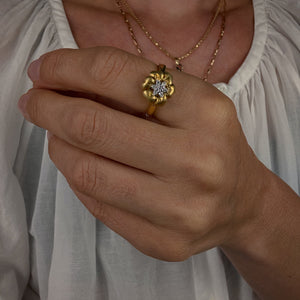 Satin Finish Flower Diamond Ring