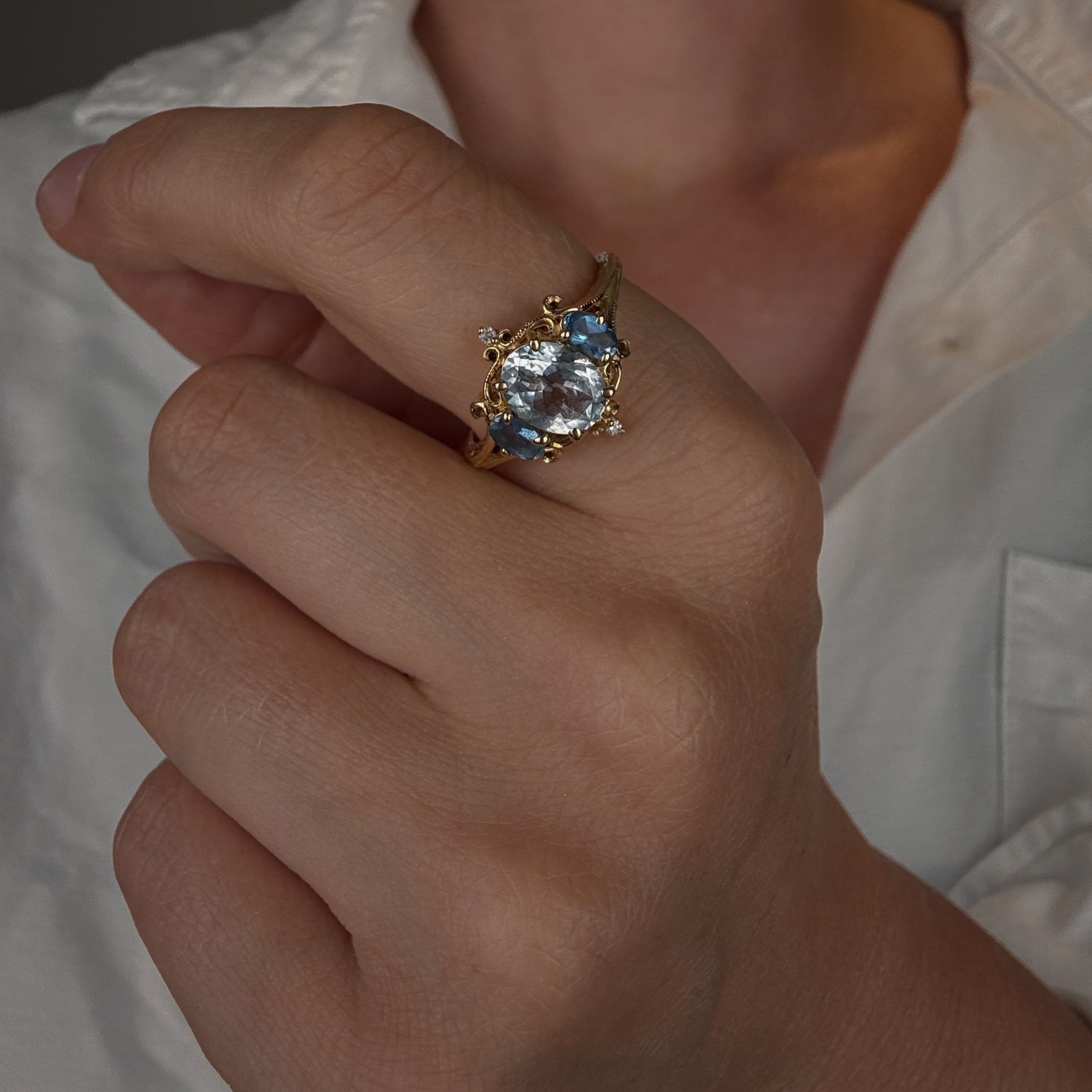Ornate Blue Gradient Trilogy Ring