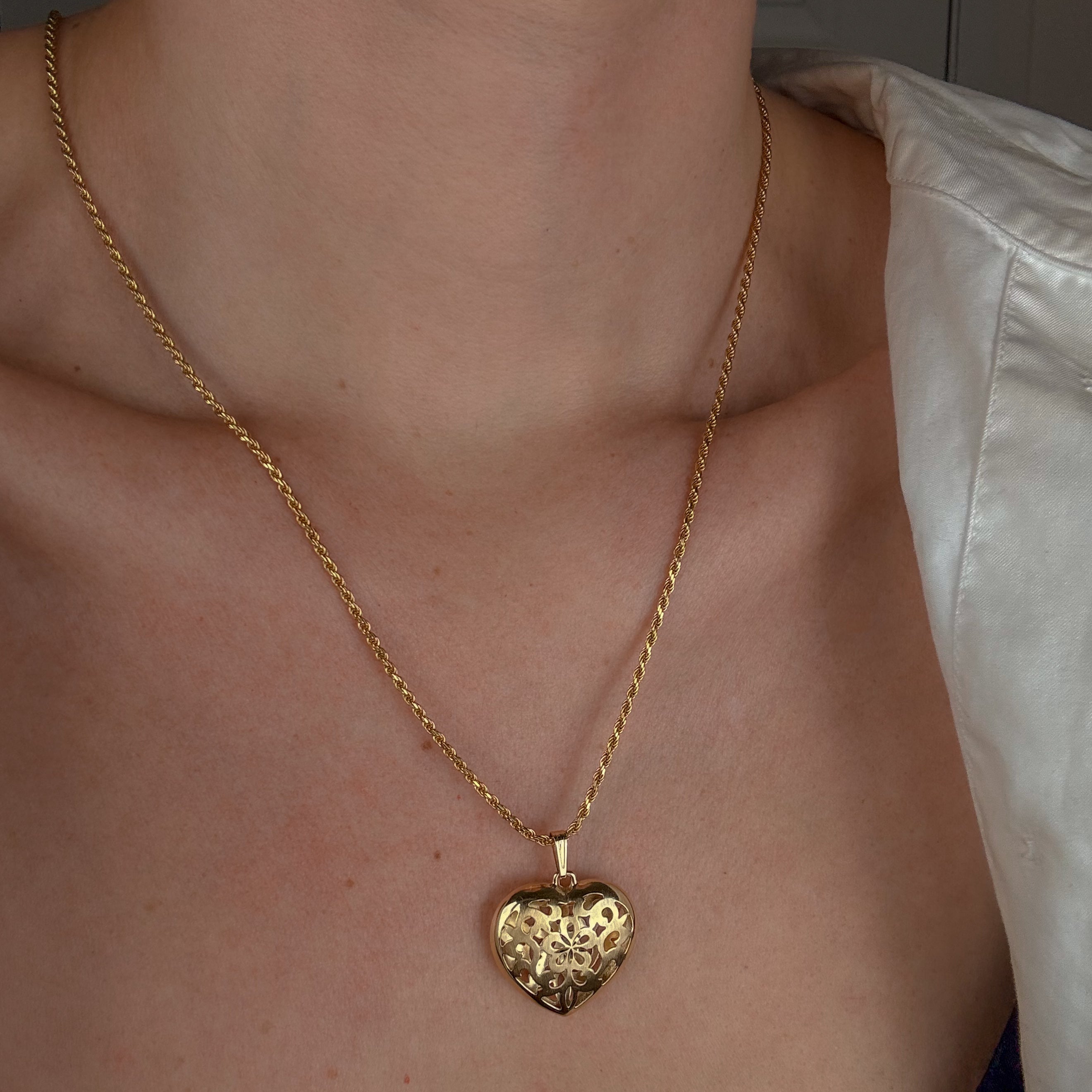 Large Filigree Gold Heart Pendant