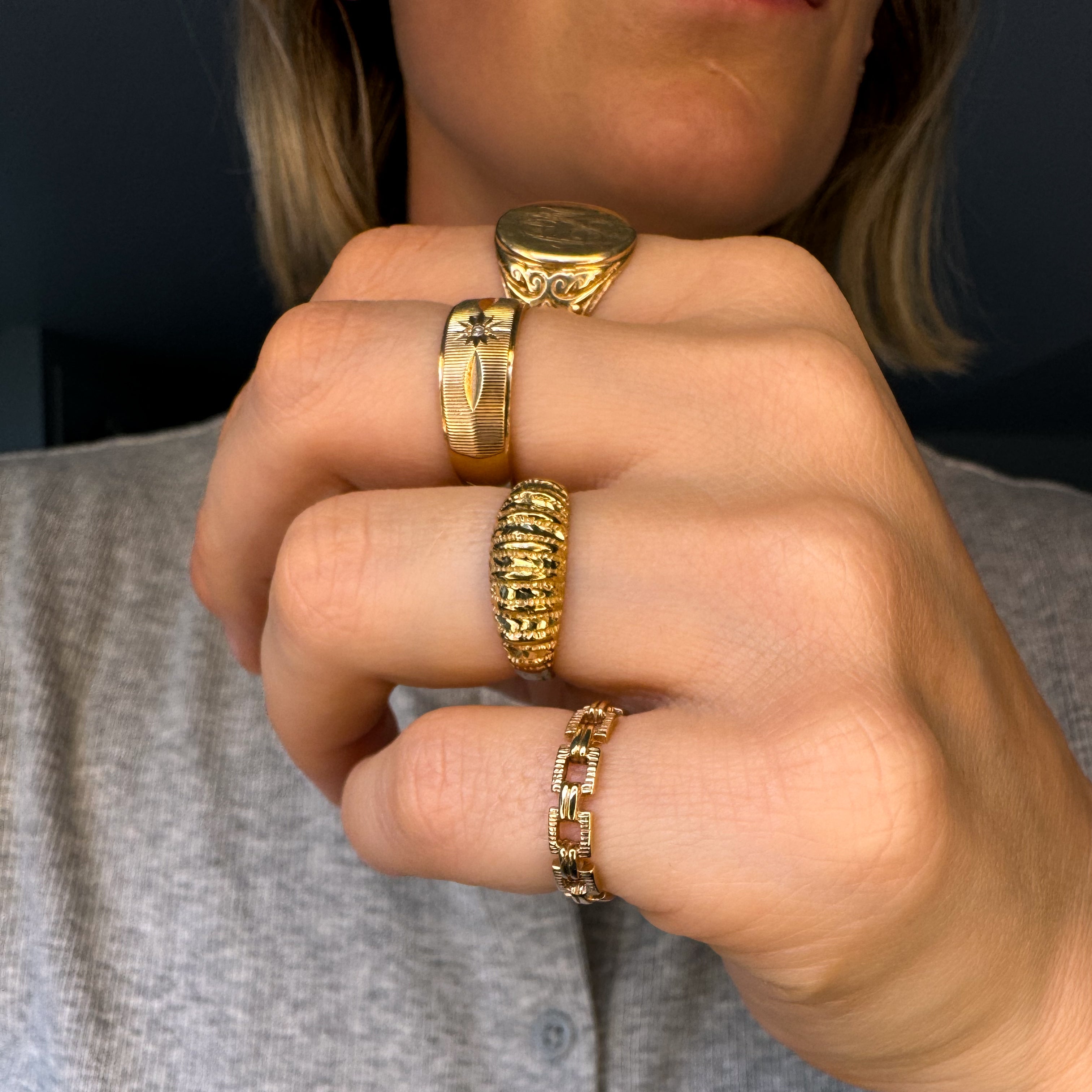 Diamond Cut Domed Gold Band