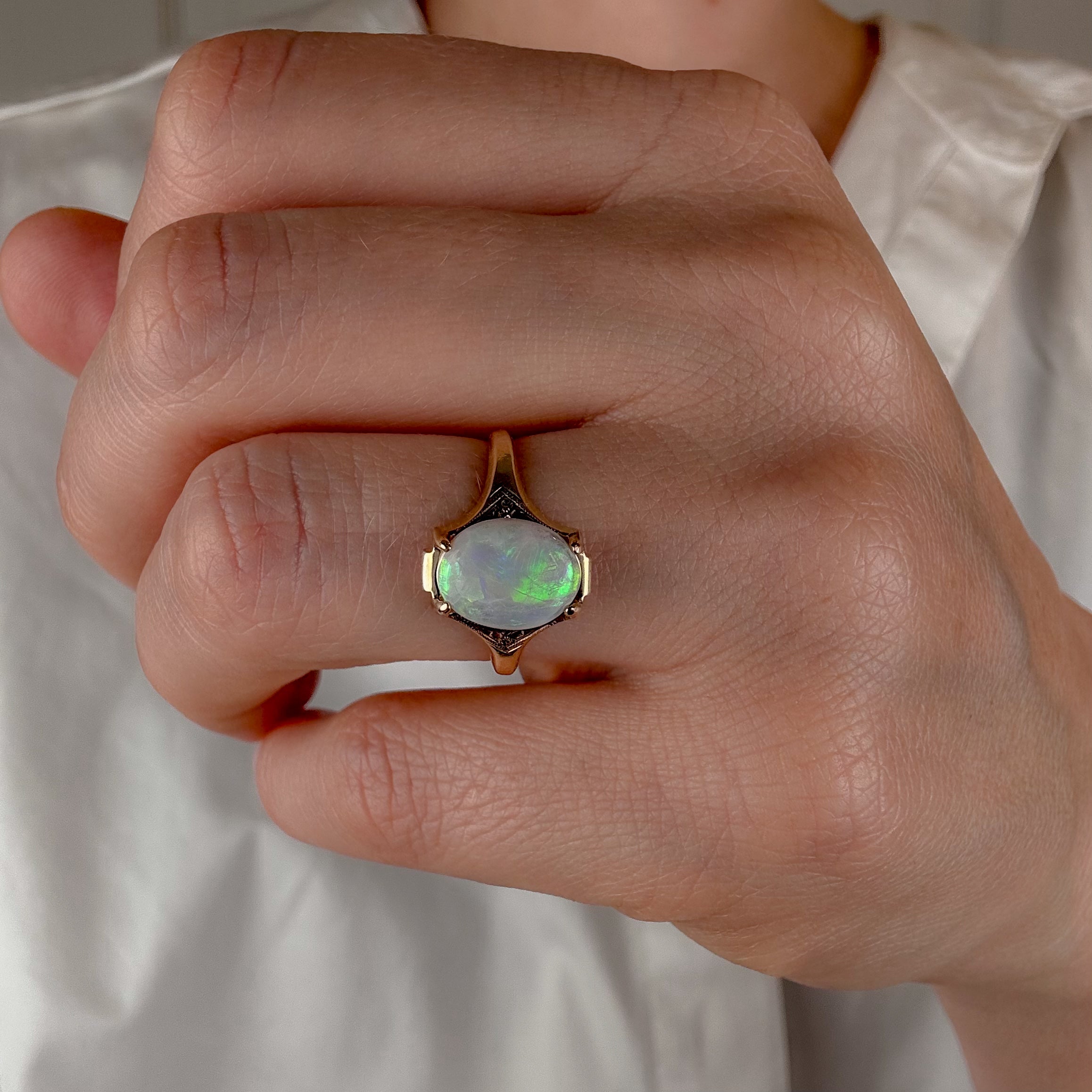 Opal Ring with Orange Blossom Detail