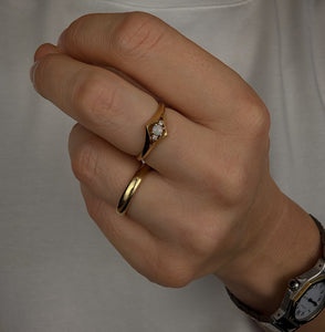 Dainty Opal and Diamond Ring