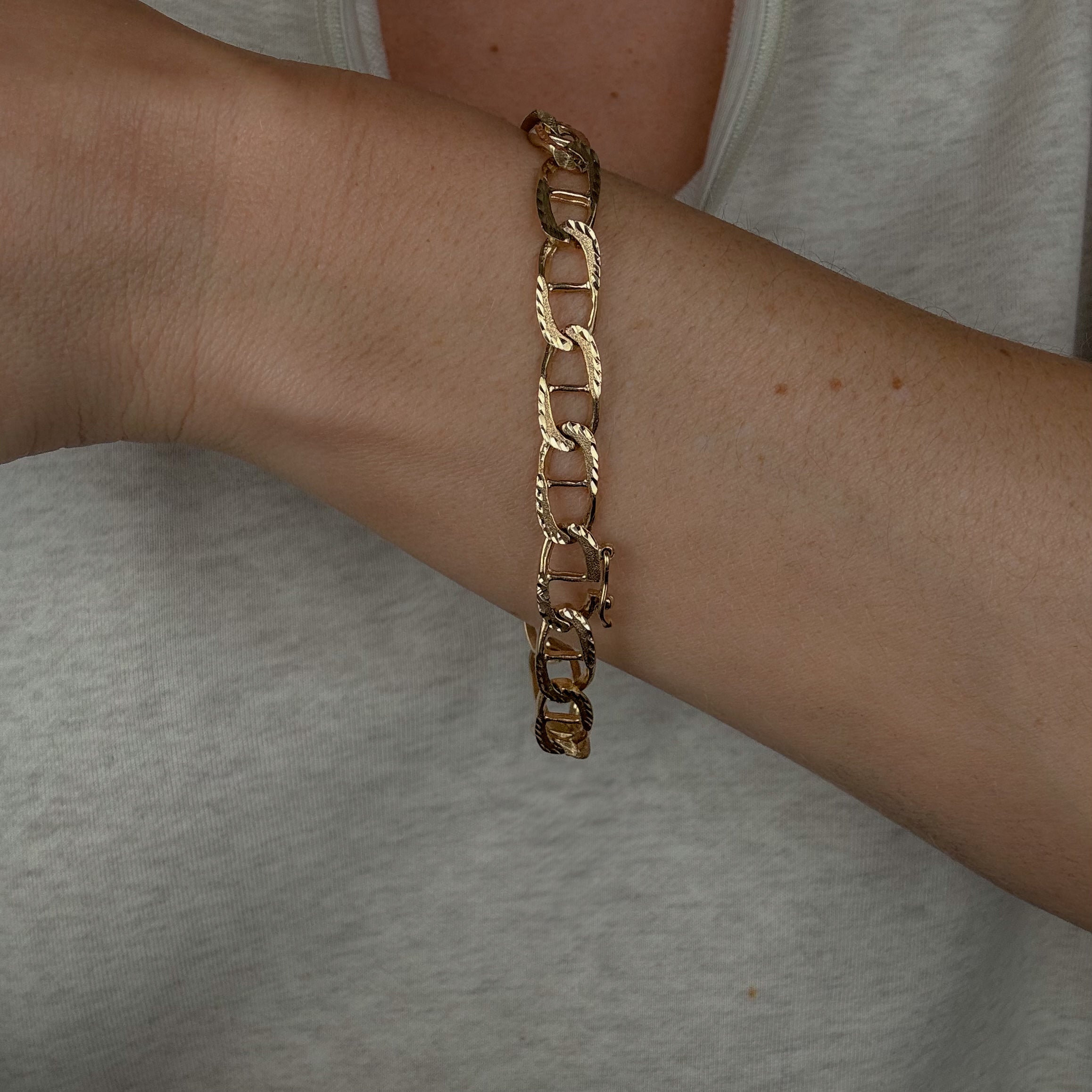 8" Gold Flat Link Mariner Chain Bracelet