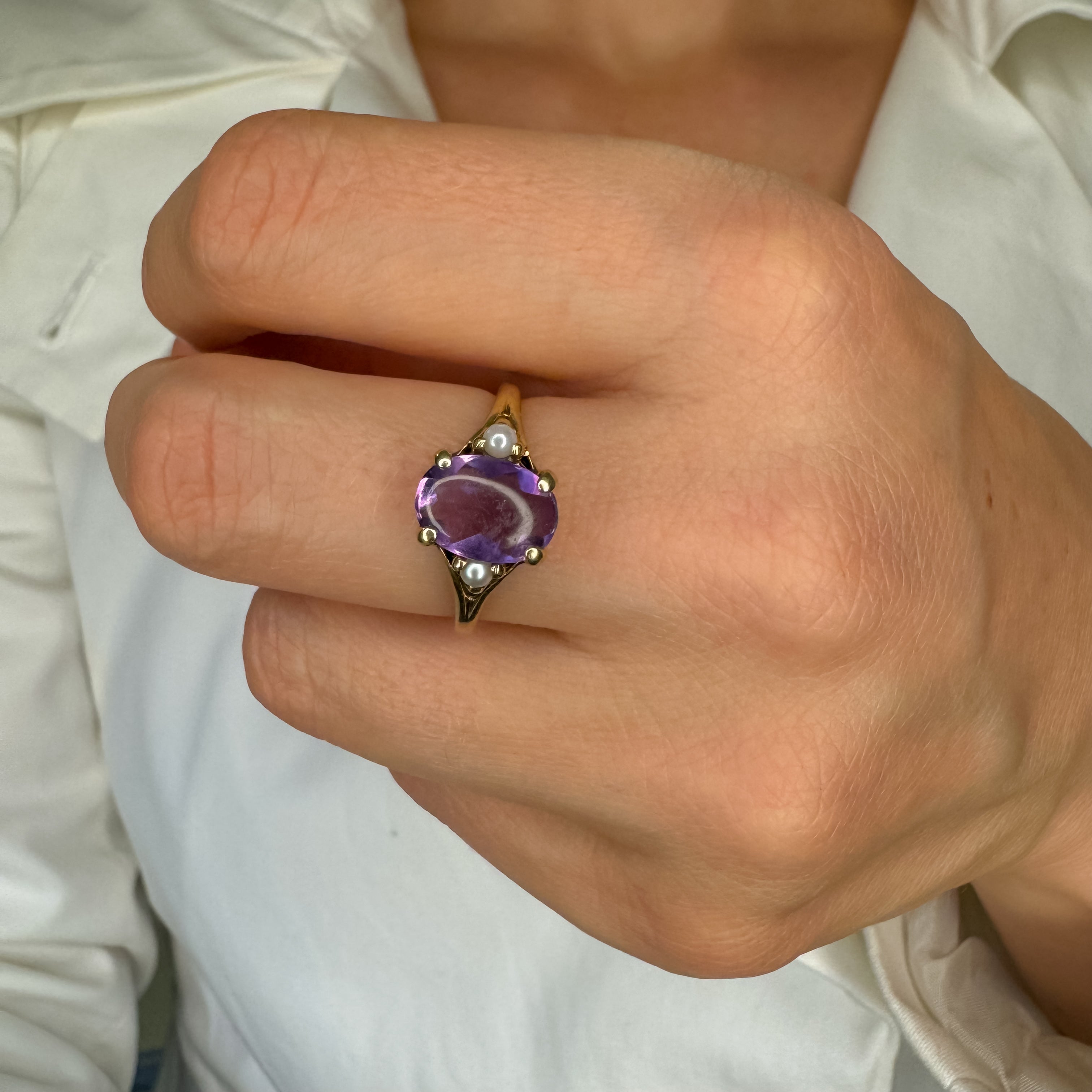 Amethyst and Seed Pearl Ring