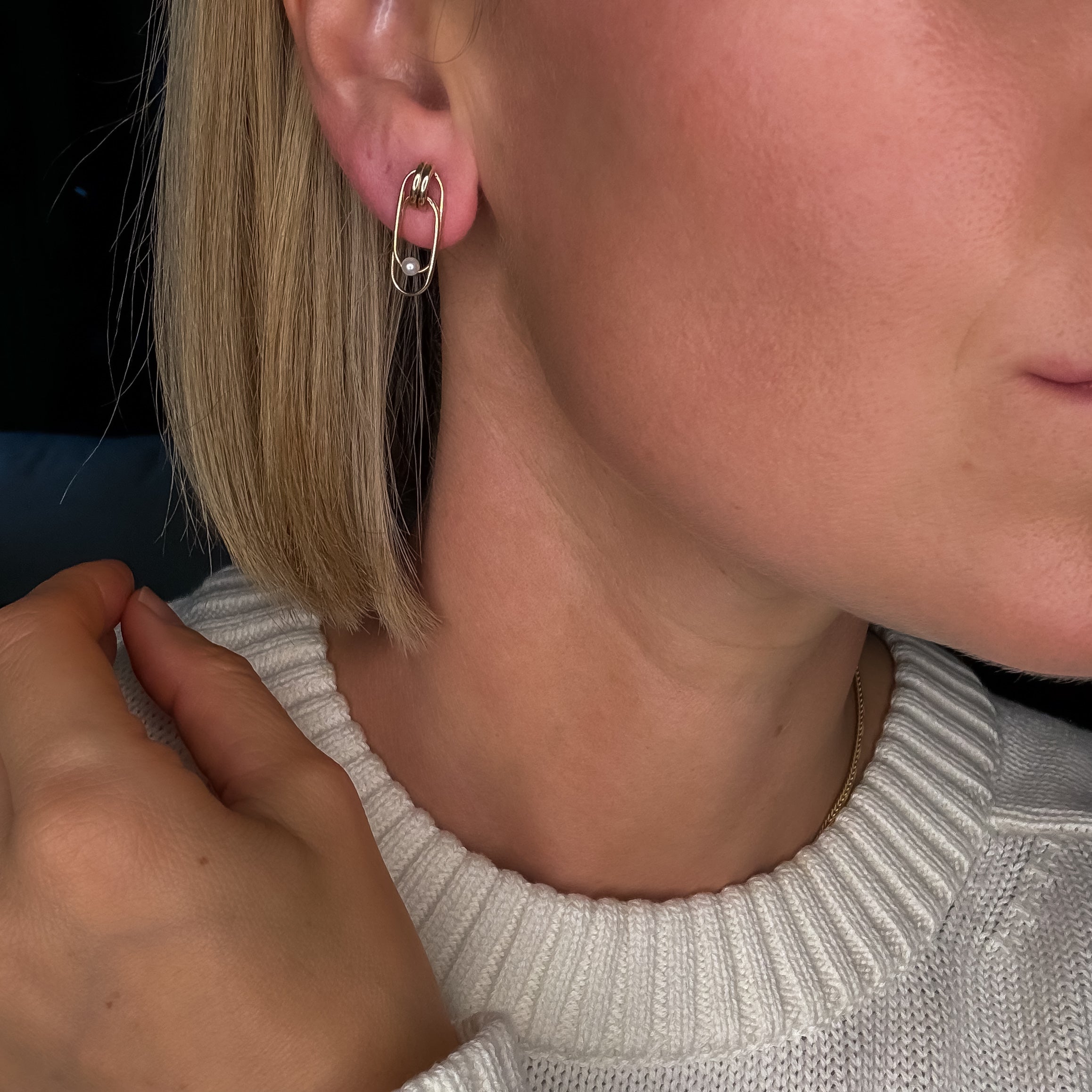 Paperclip Pearl Stud Earrings