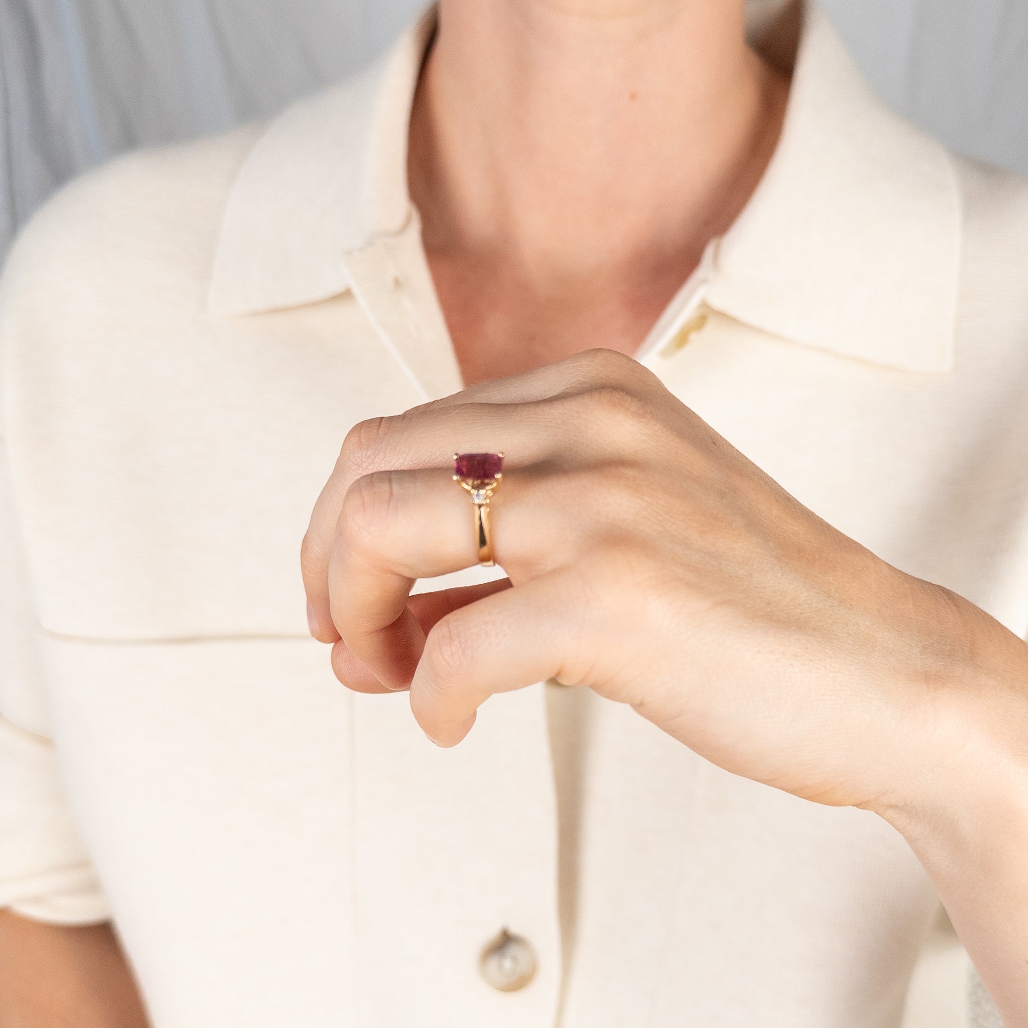 vintage gold Pink Tourmaline and Diamond Ring