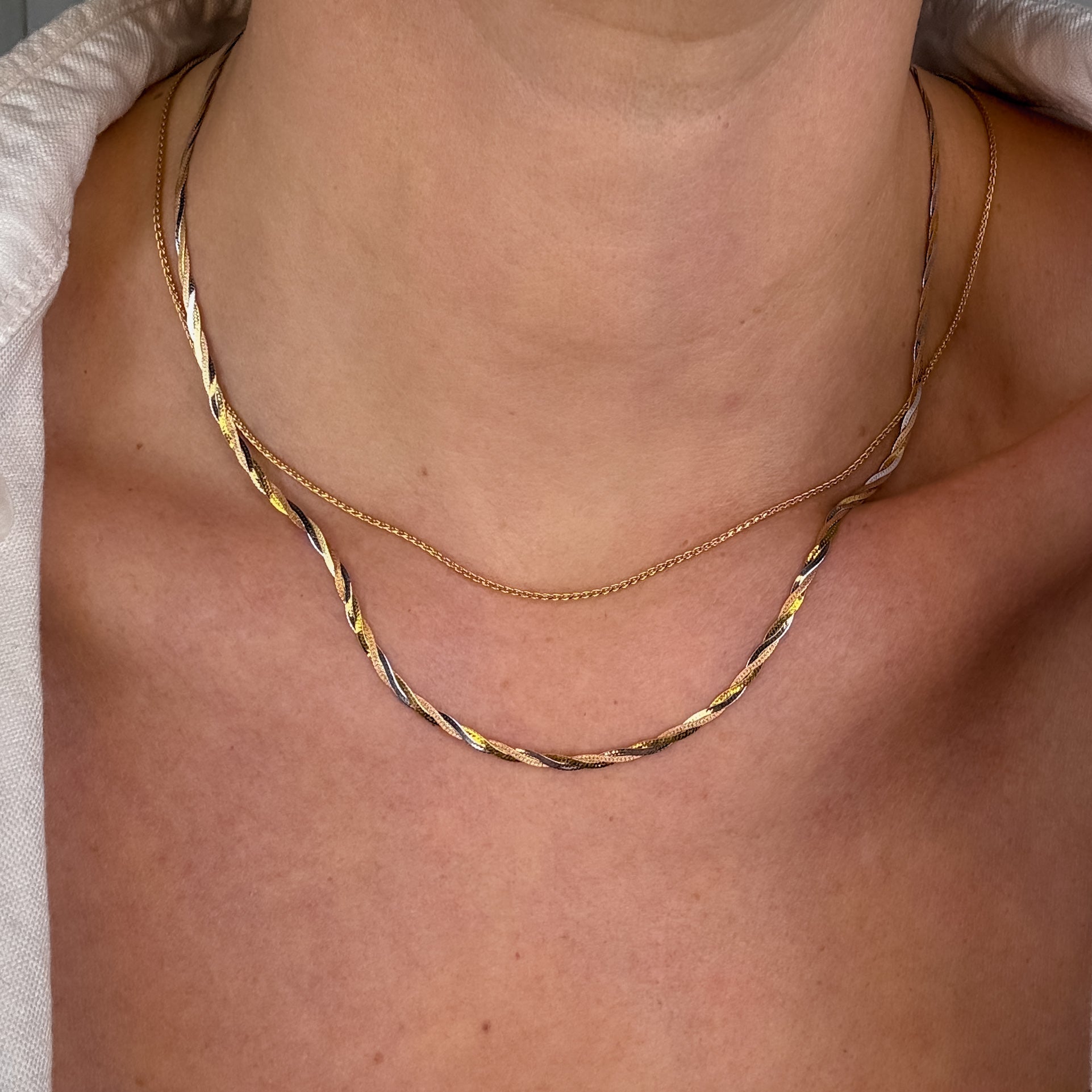 18" Braided Tri-Tone Herringbone Chain Necklace