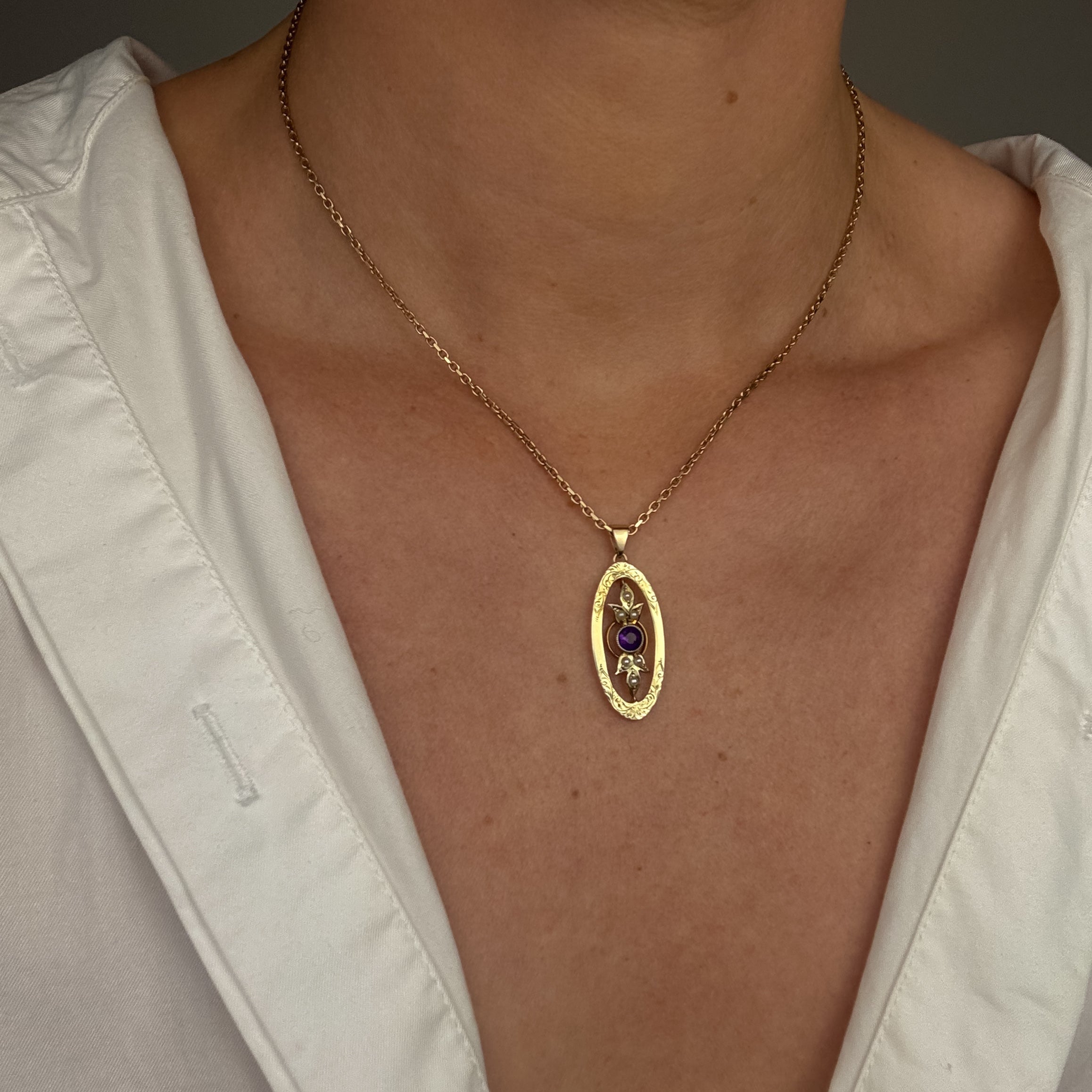 Antique Amethyst and Seed Pearl Pendant