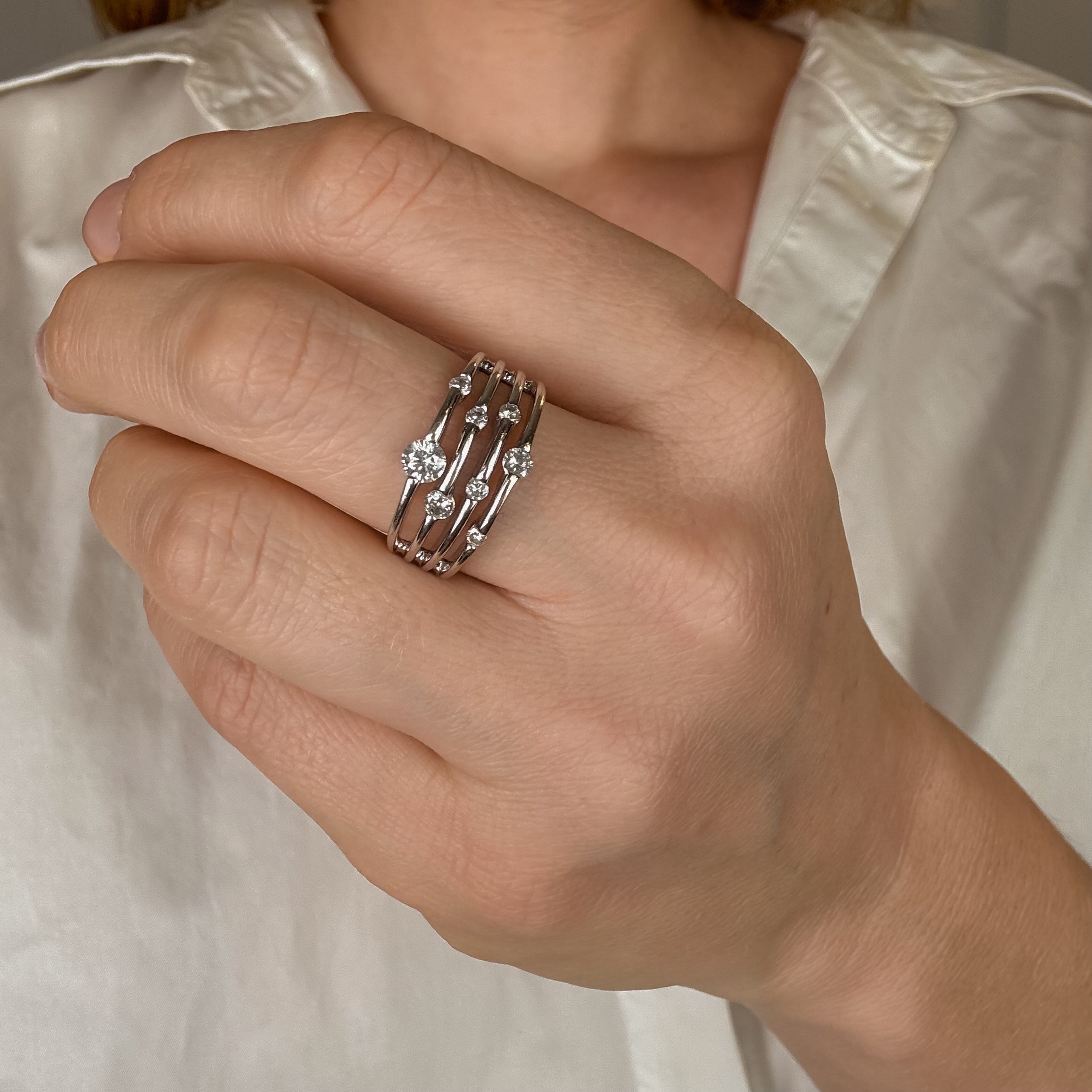White Gold Diamond Stacked Style Ring