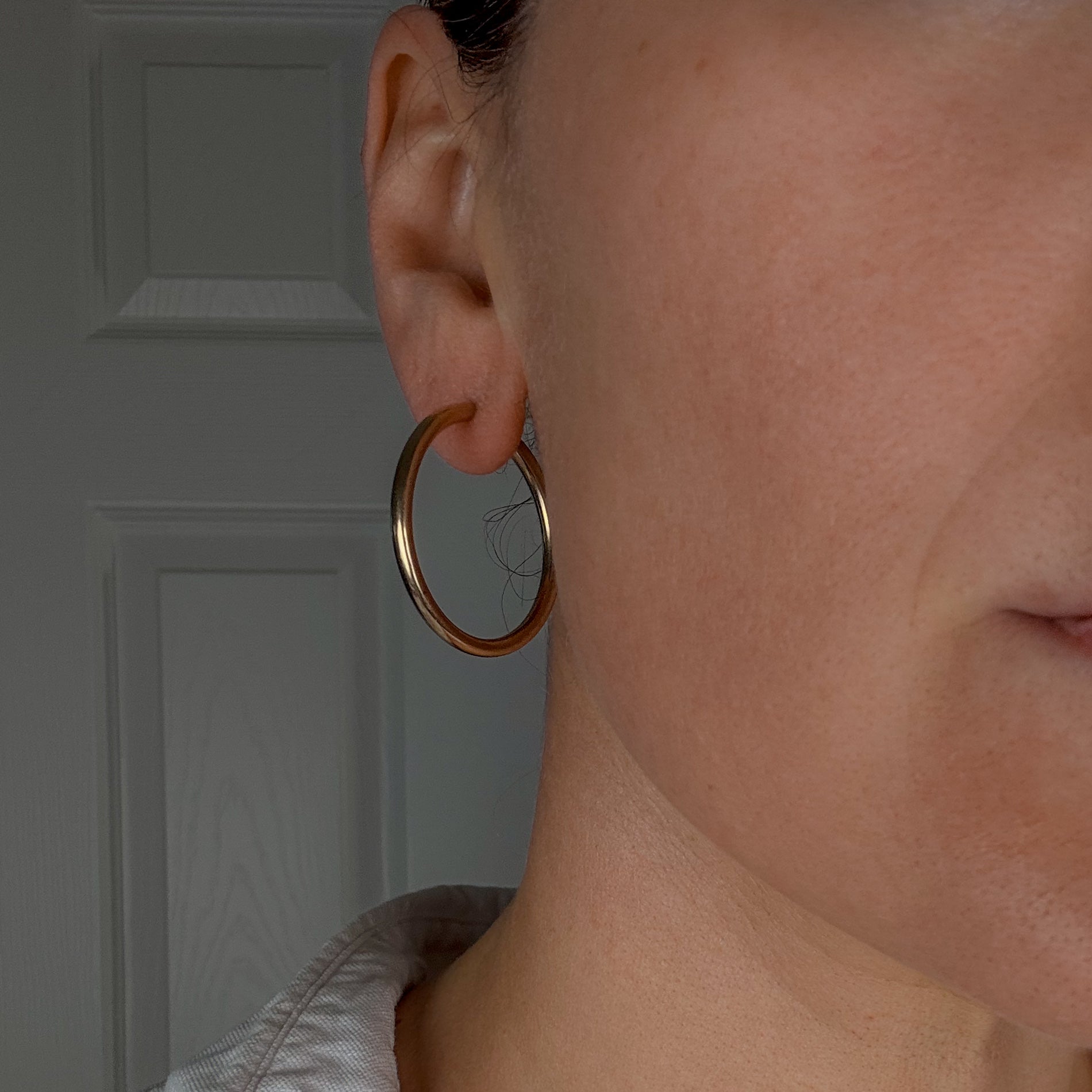34.4 mm Tubular Gold Hoop Earrings