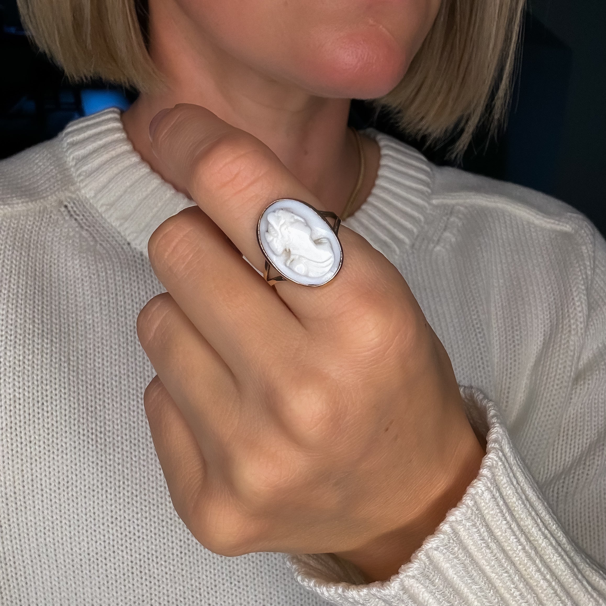 White Shell Cameo Ring