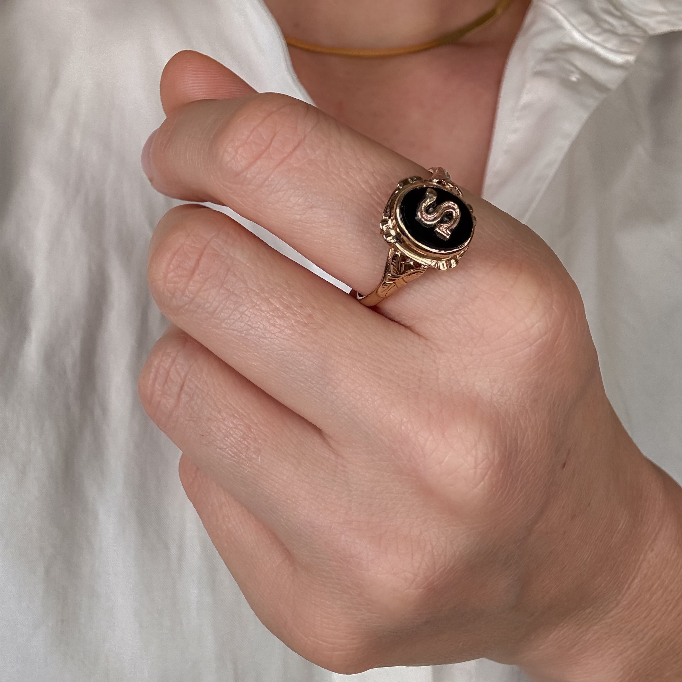 'S' Onyx Signet Ring