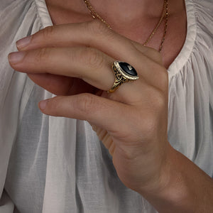 Onyx and Seed Pearl Ring