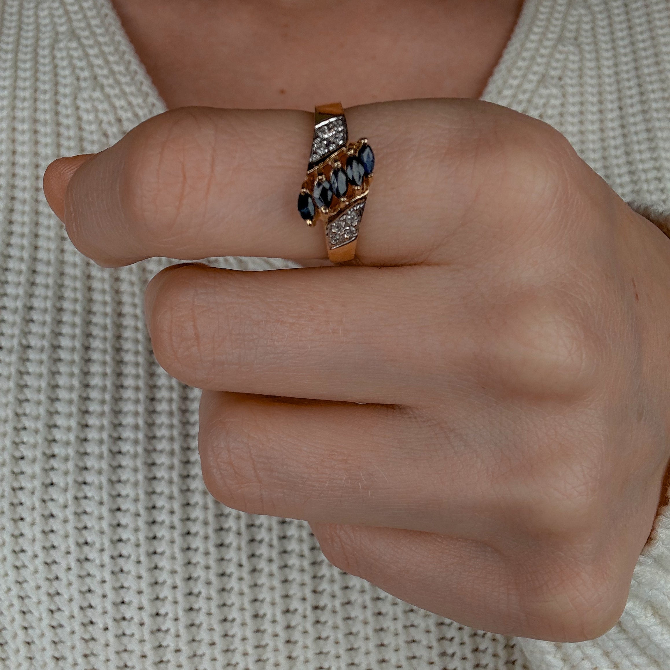 Slanted Sapphire and Diamond Ring