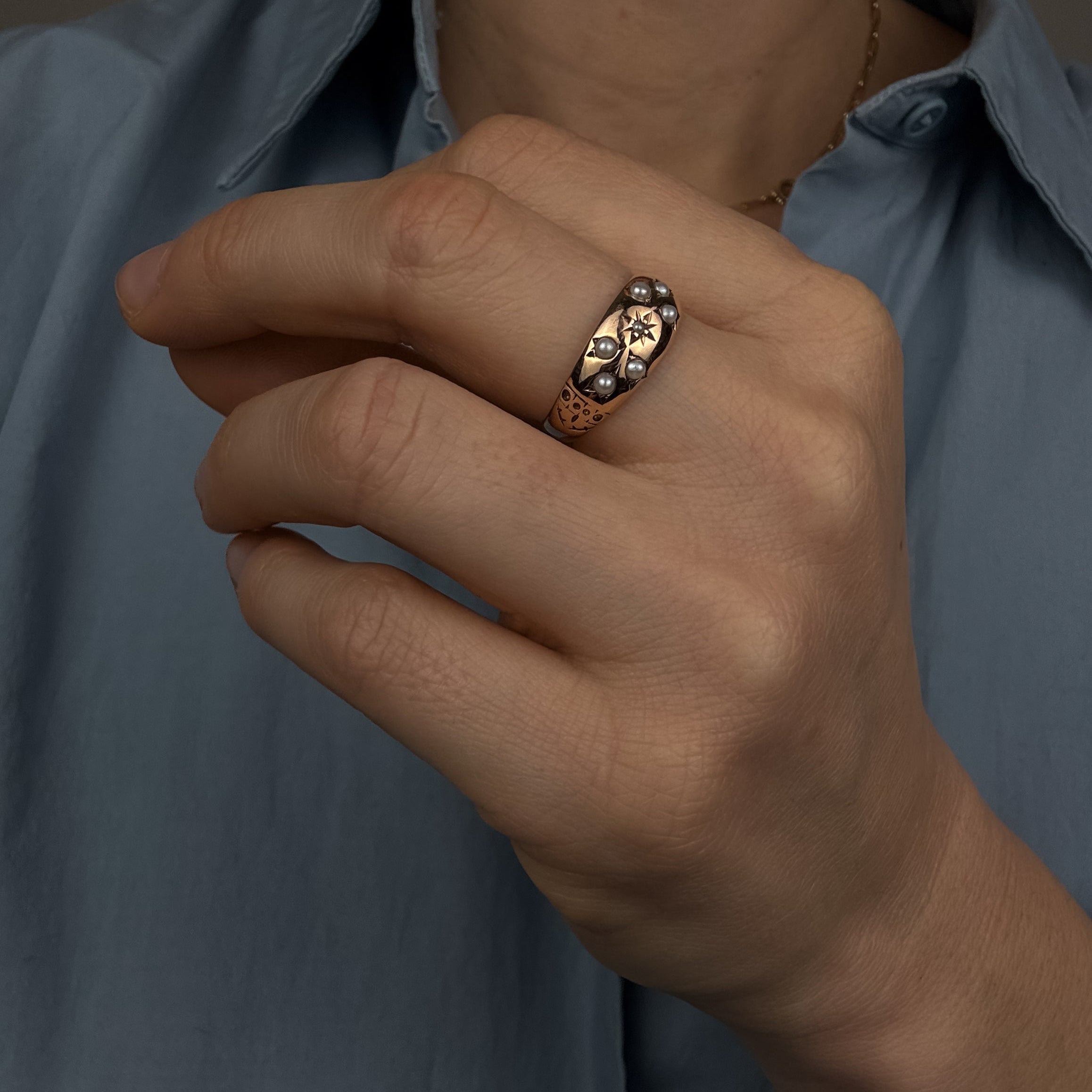 Antique Floral Seed Pearl Ring