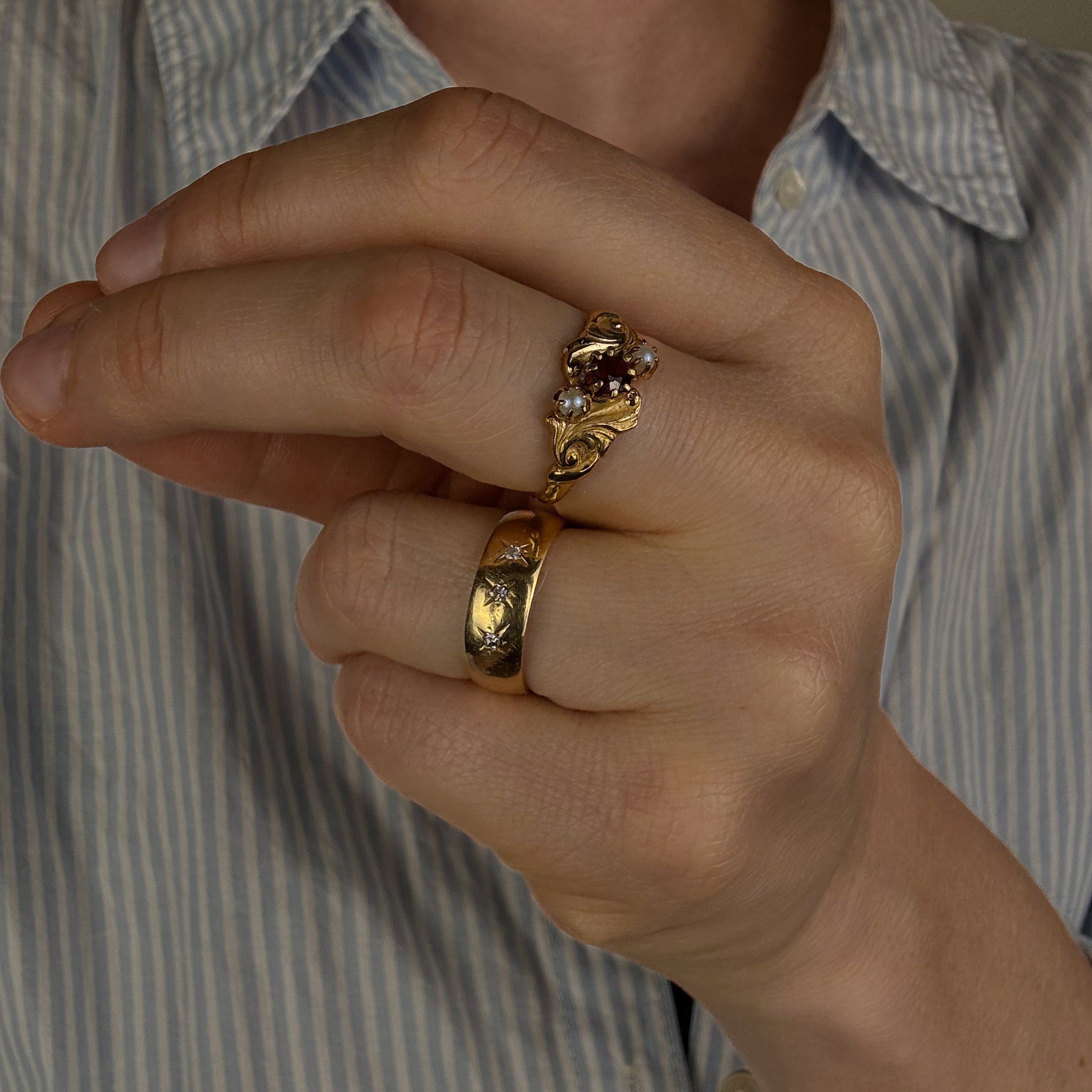 Antique Garnet and Pearl Ring