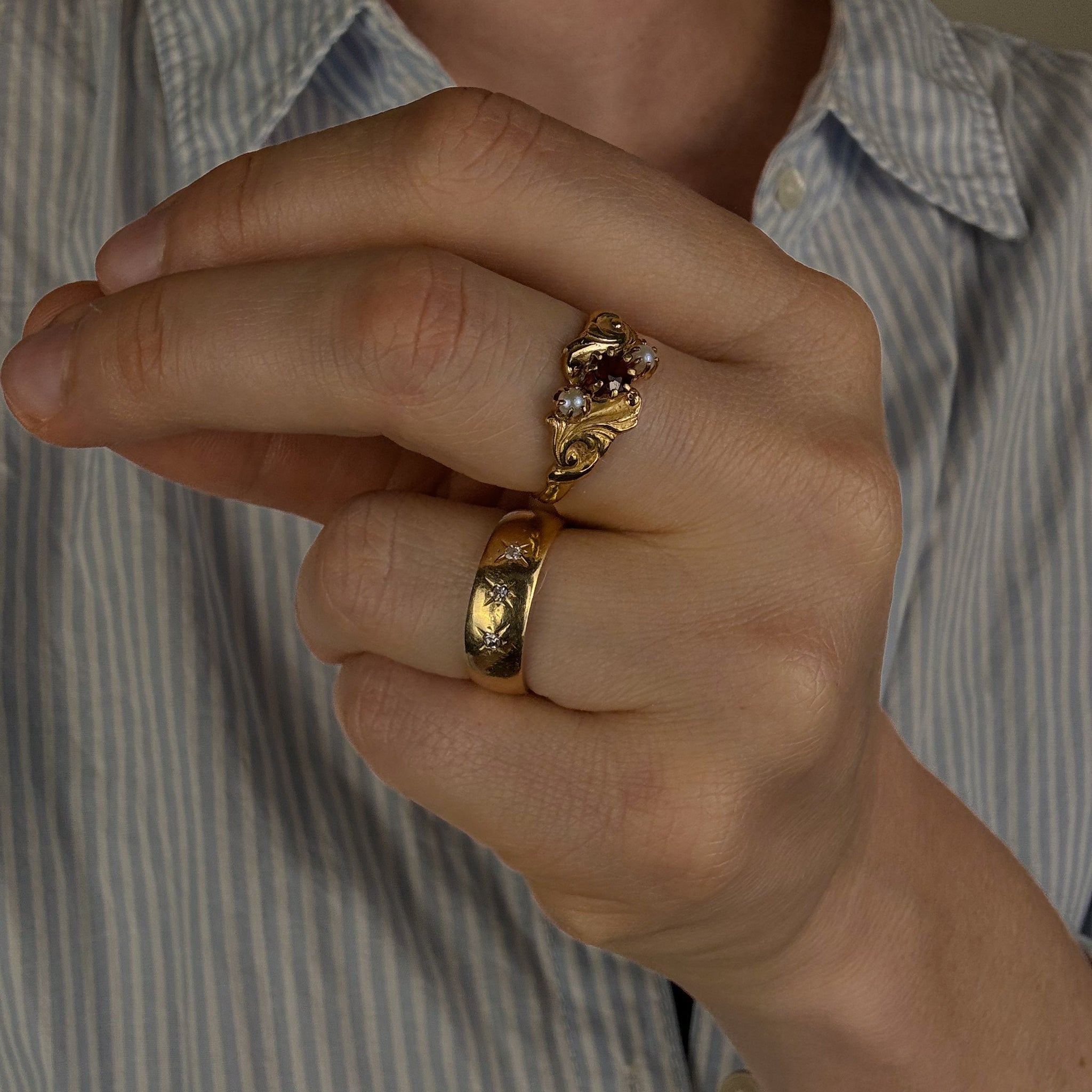 Antique Garnet and Pearl Ring