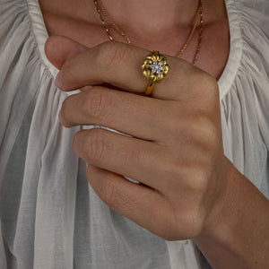 Satin Finish Flower Diamond Ring