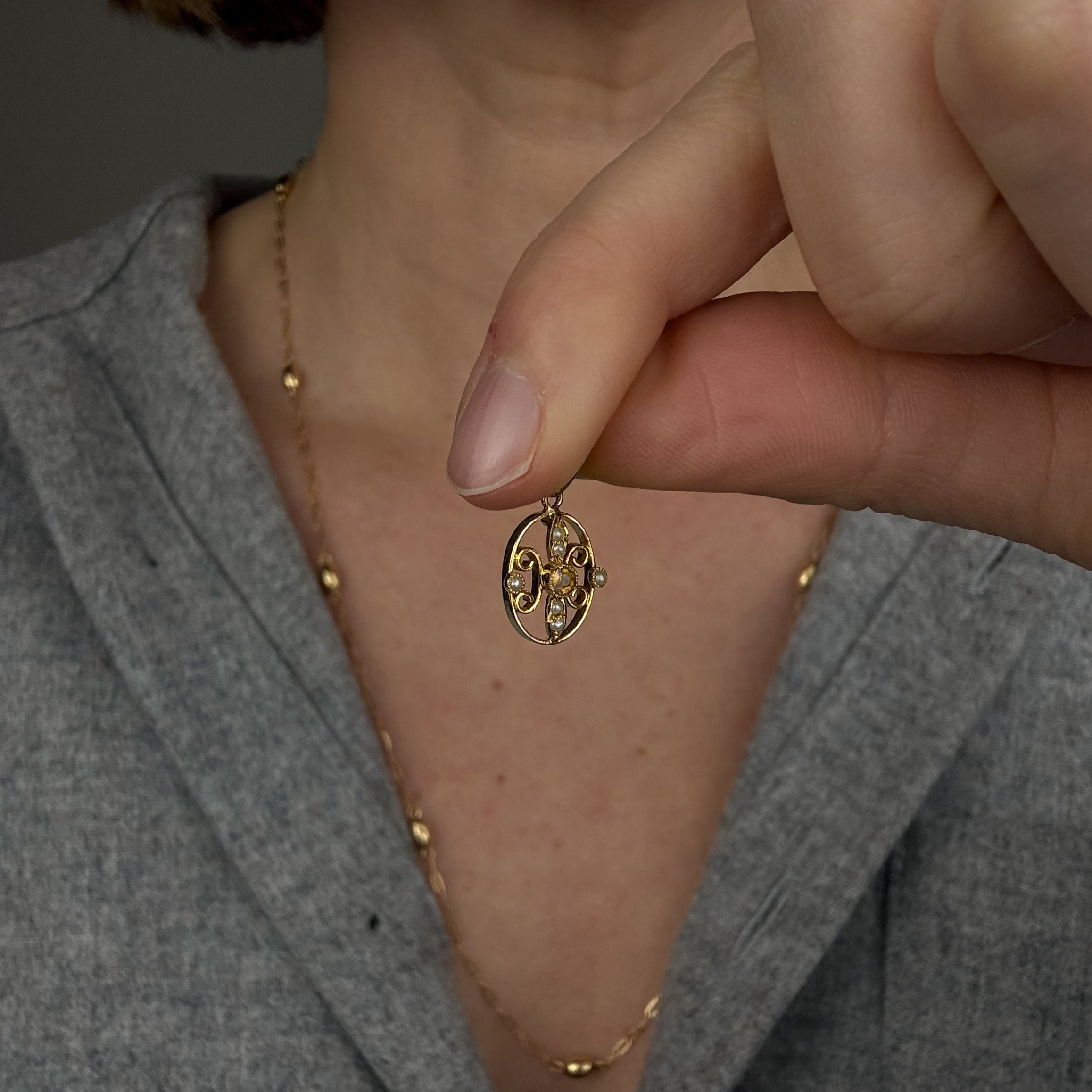 Antique Pearl Filigree Pendant