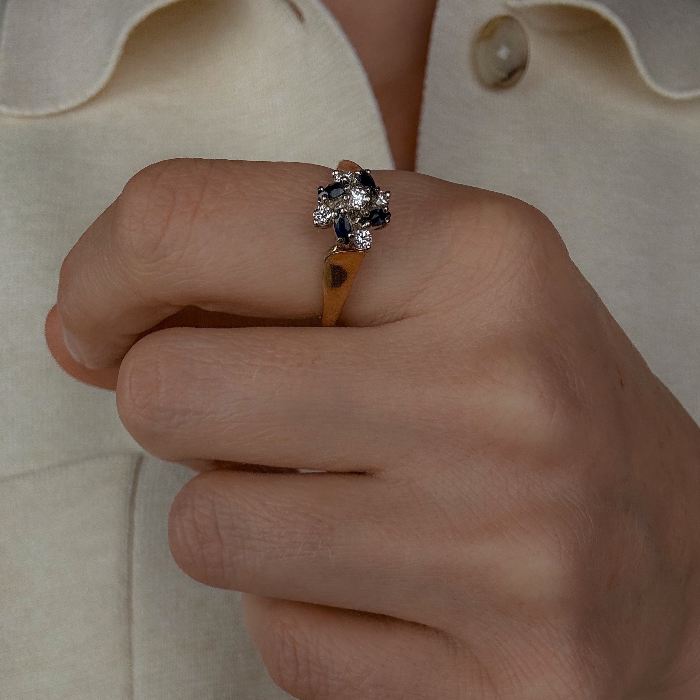 Sapphire and Diamond Cluster Ring