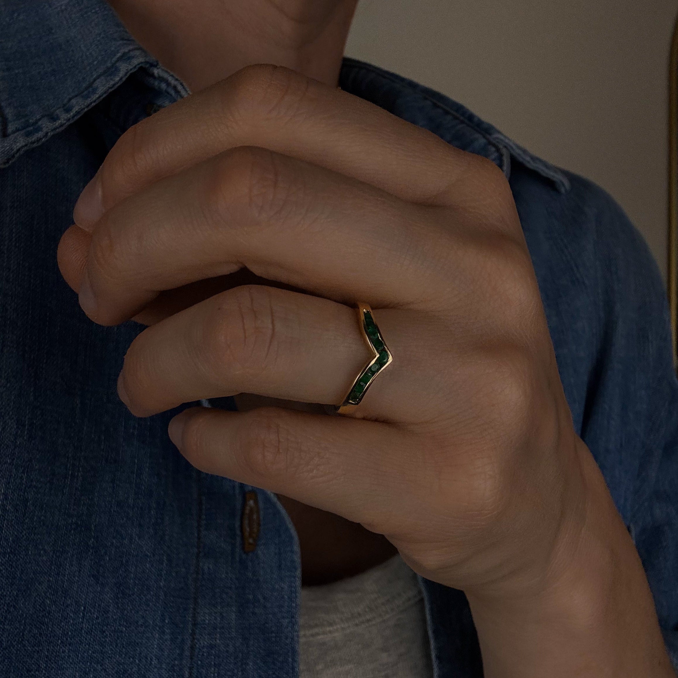 Emerald Wishbone Ring