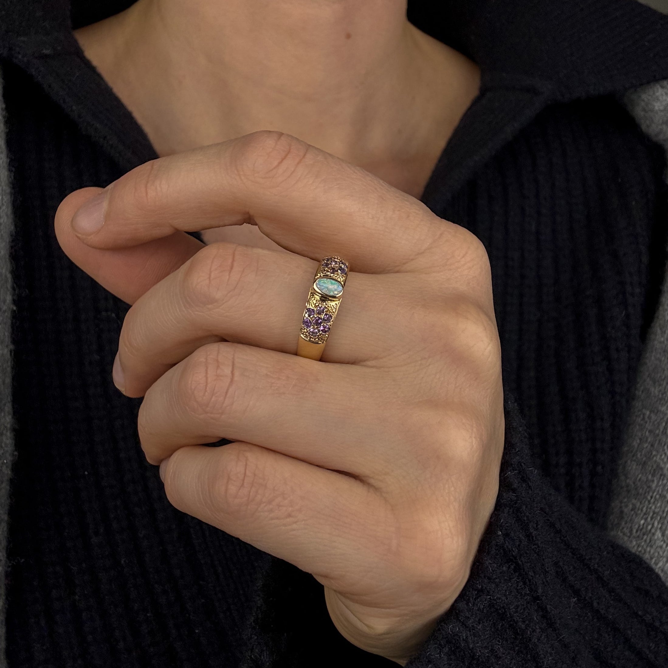 Opal and Amethyst Ring
