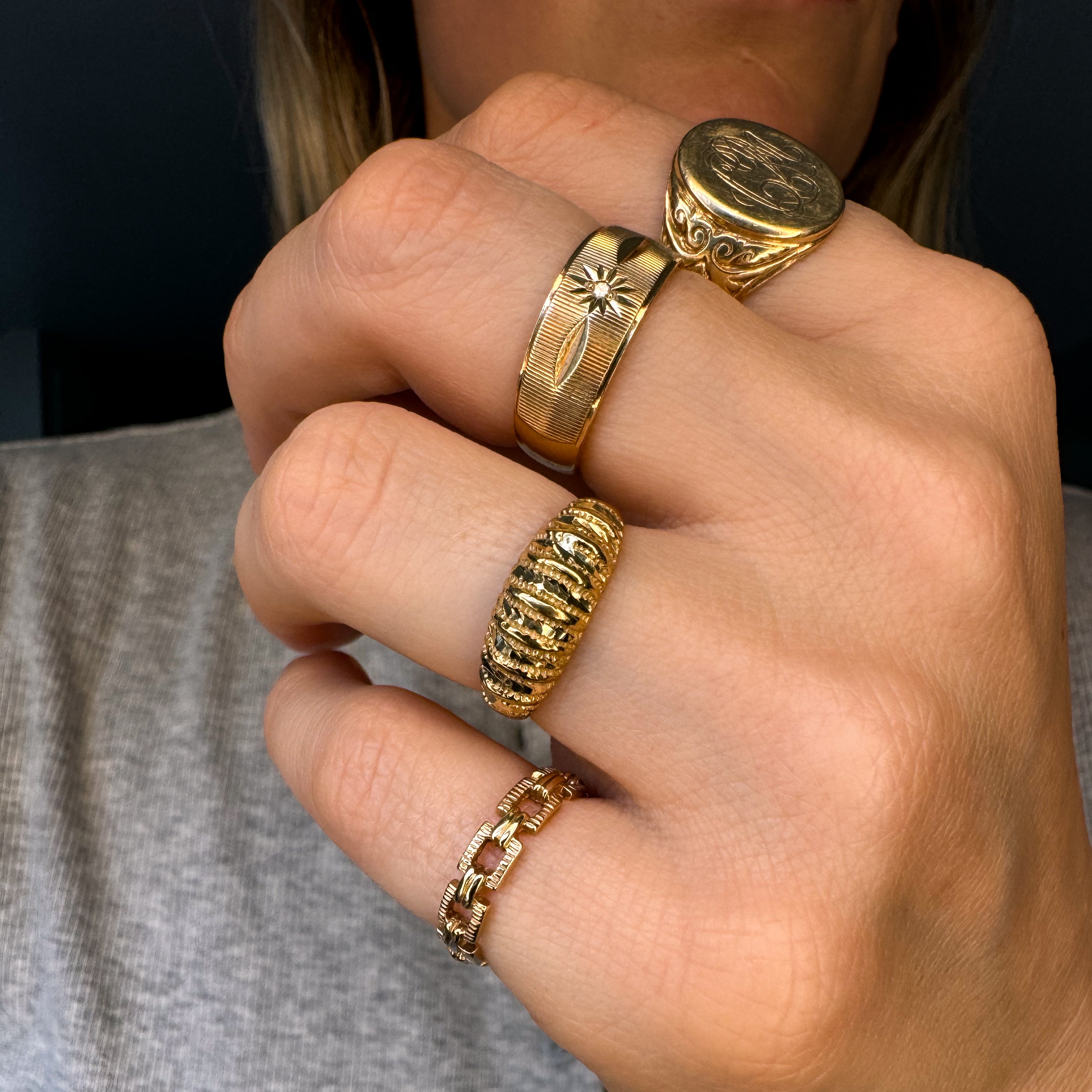 Diamond Cut Domed Gold Band