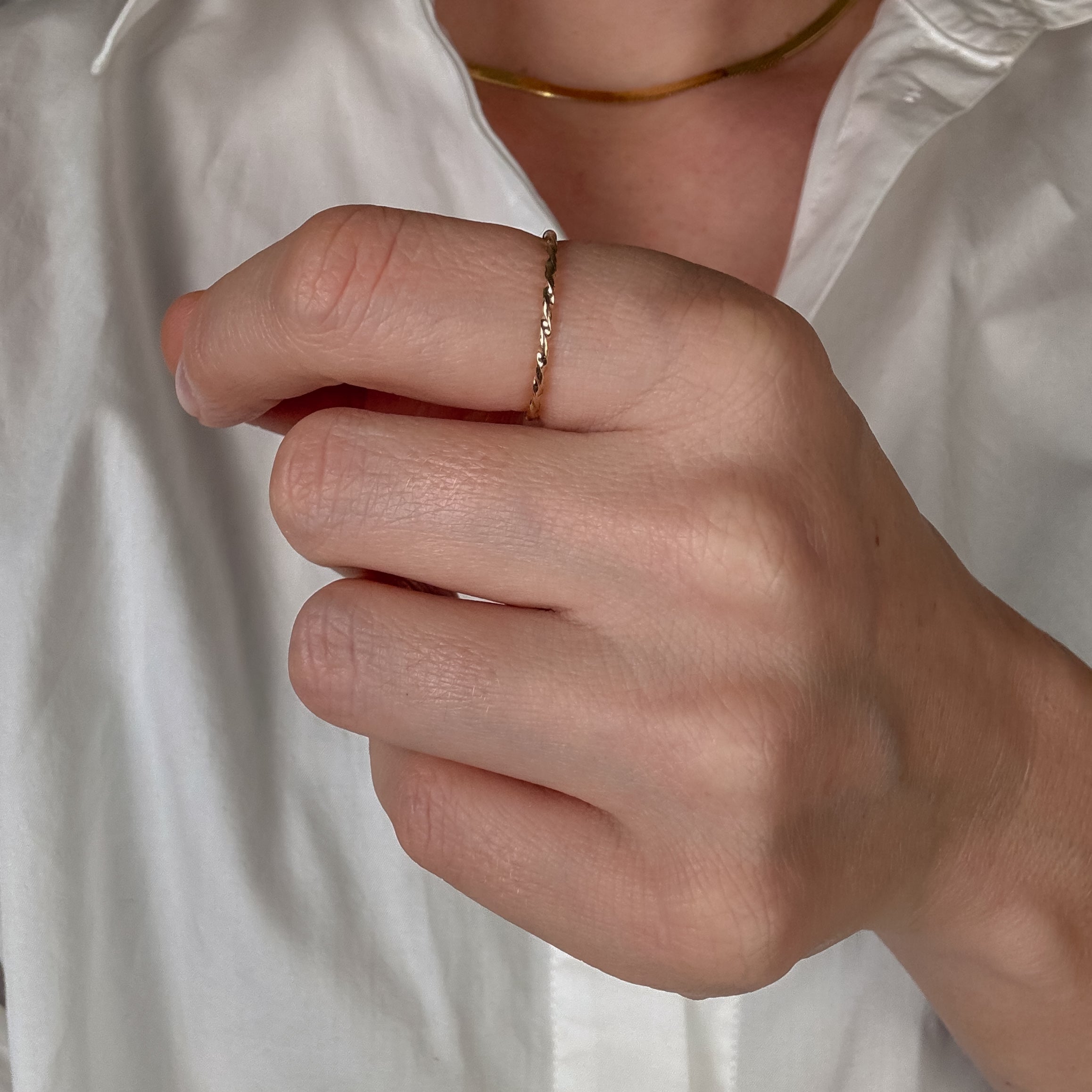 1.3 mm Dainty Gold Twist Ring