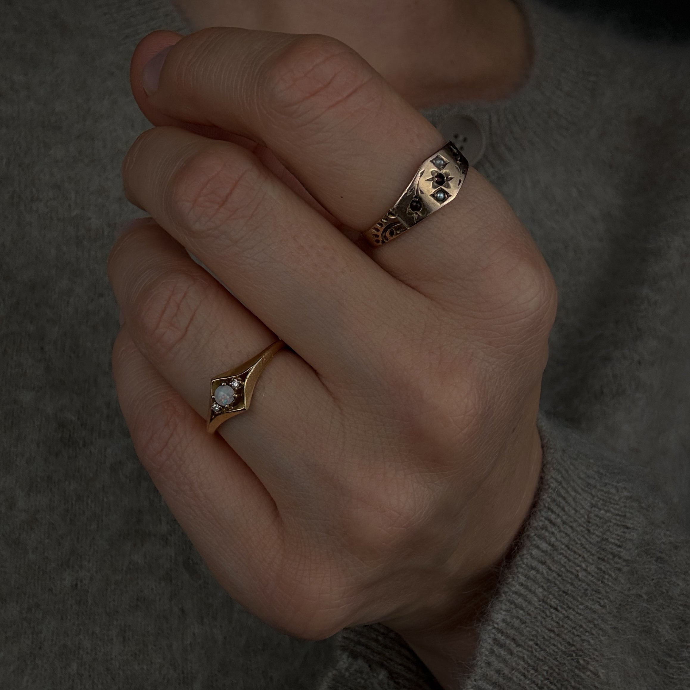 Garnet and Seed Pearl Ring