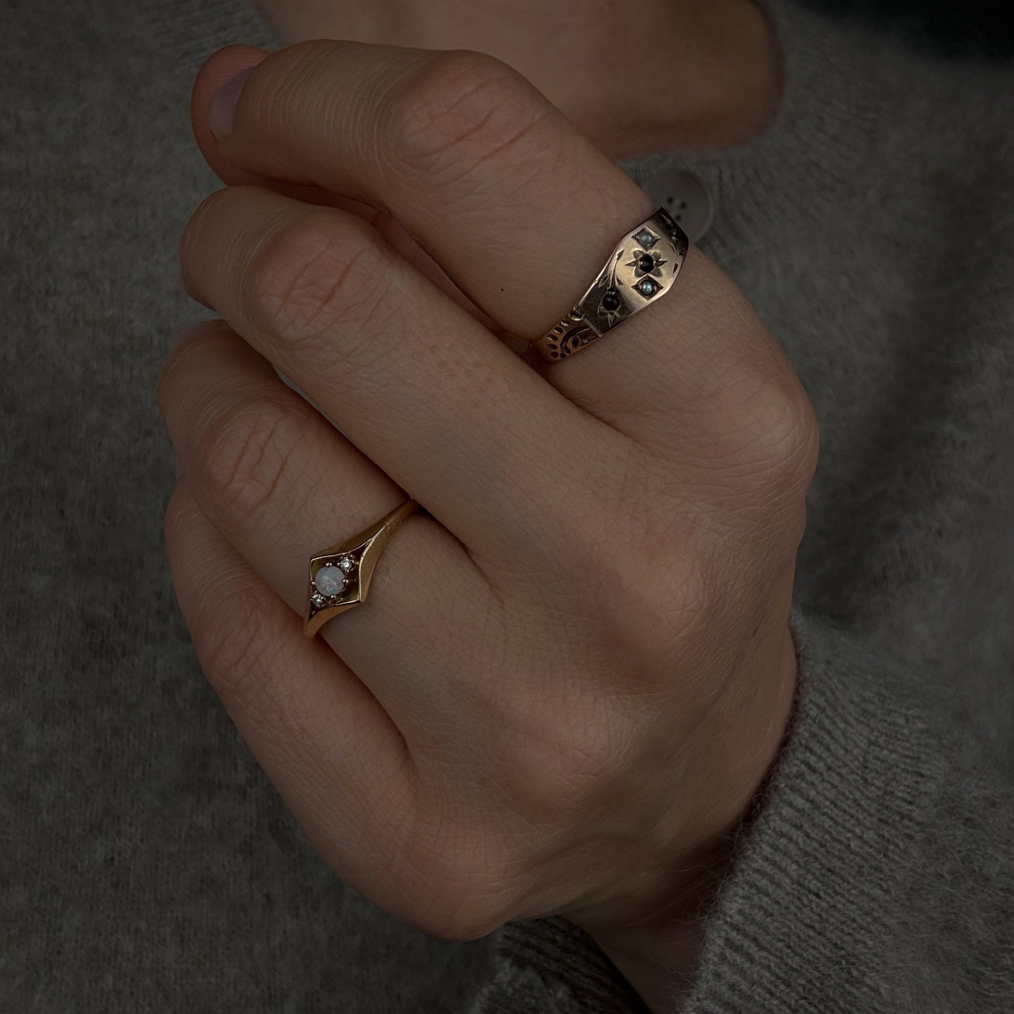 Garnet and Seed Pearl Ring