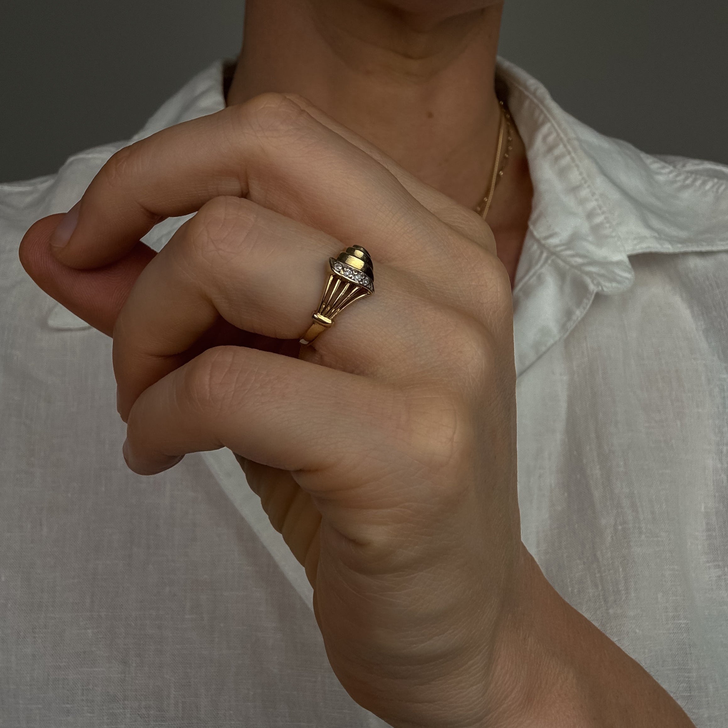 Sculptural Shell and Diamond Ring